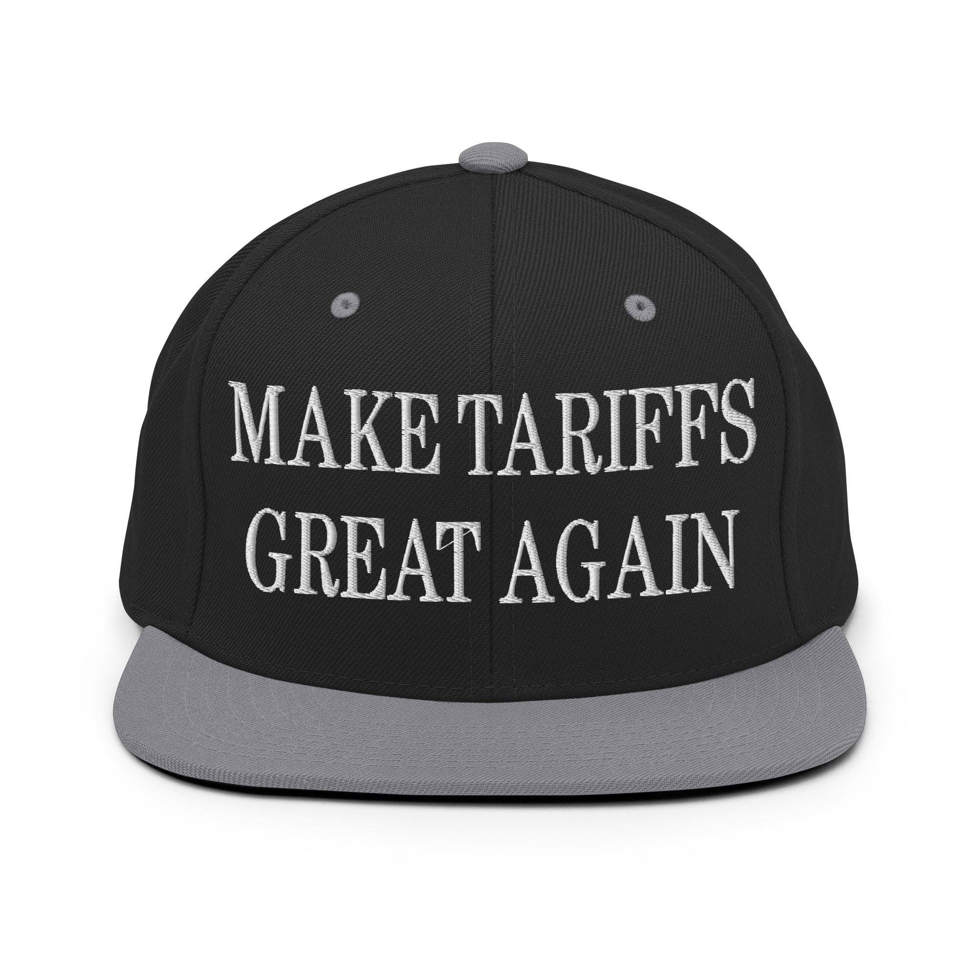 Make Tariffs Great Again Embroidered Flat Bill Brim Snapback Hat Black Silver Capital Crowns LADs Make Again Snapback Hats