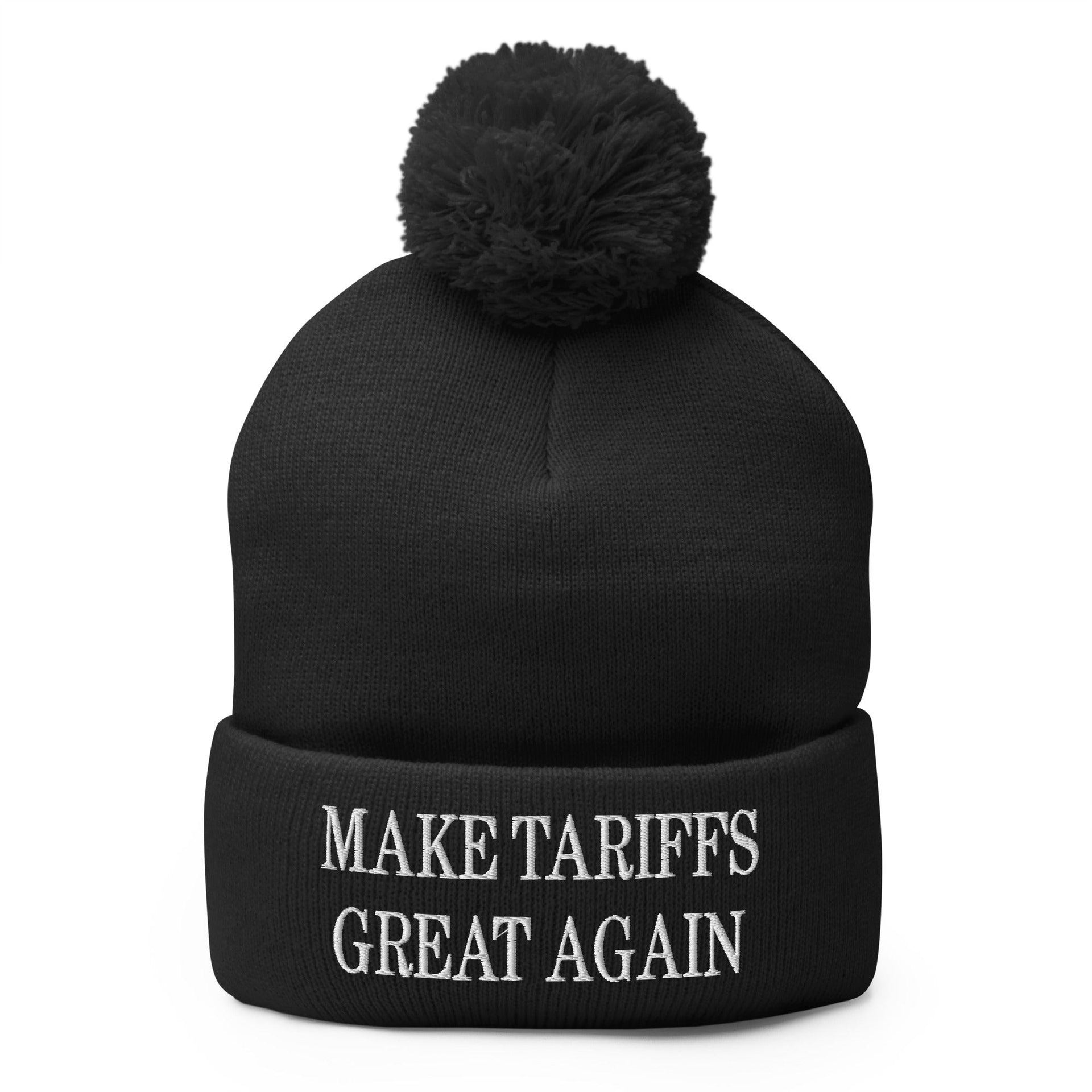 Make Tariffs Great Again Embroidered Knit Pom Pom Beanie Black Beanies Capital Crowns Make Again
