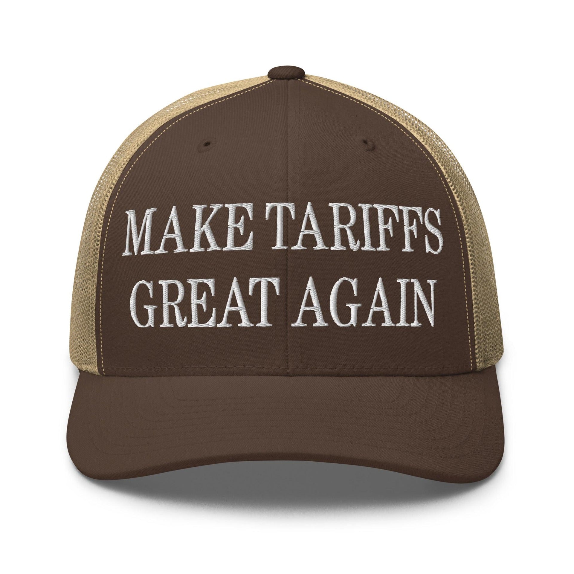 Make Tariffs Great Again Embroidered Mesh Trucker Hat Brown Khaki Capital Crowns LADs Make Again Trucker Hats