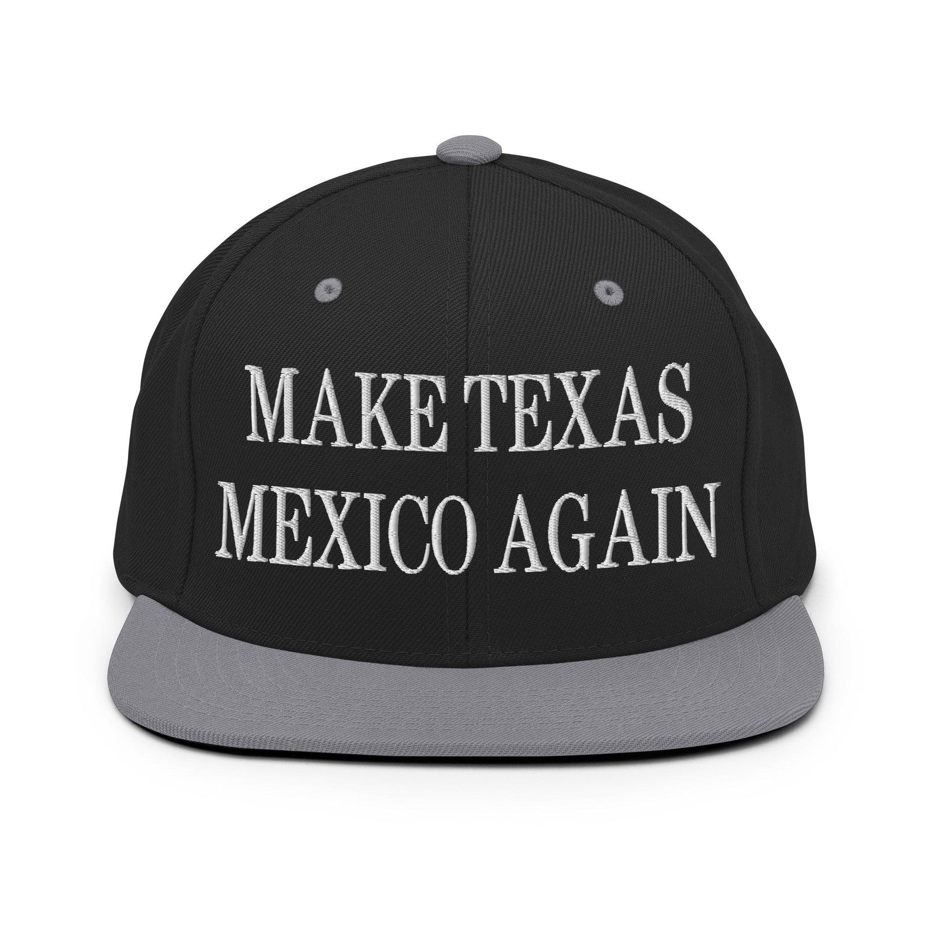 Make Texas Mexico Again Embroidered Flat Bill Brim Snapback Hat Black Silver Capital Crowns LADs Make Again
