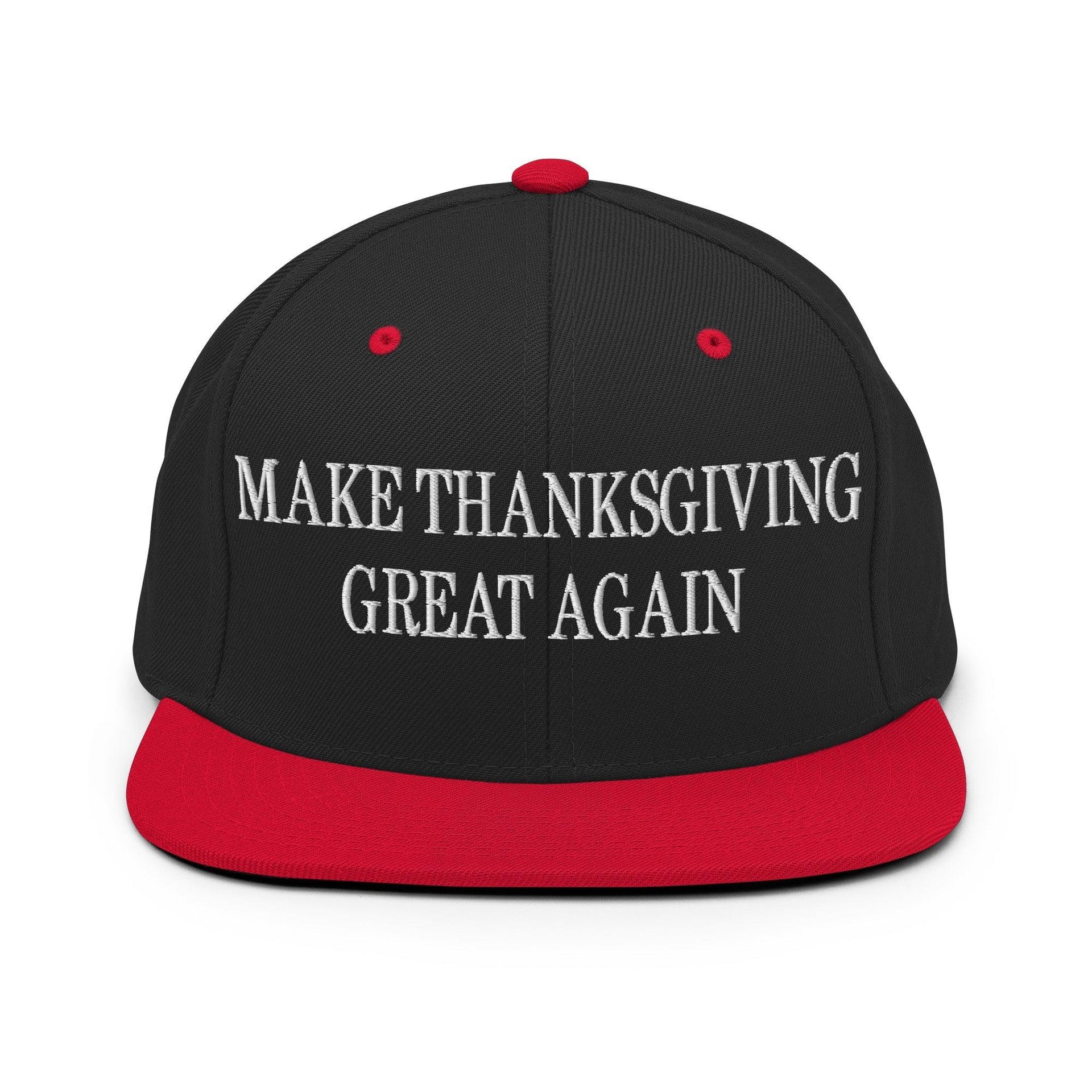 Make Thanksgiving Great Again Embroidered Flat Bill Brim Snapback Hat Black Red Capital Crowns LADs Make Again