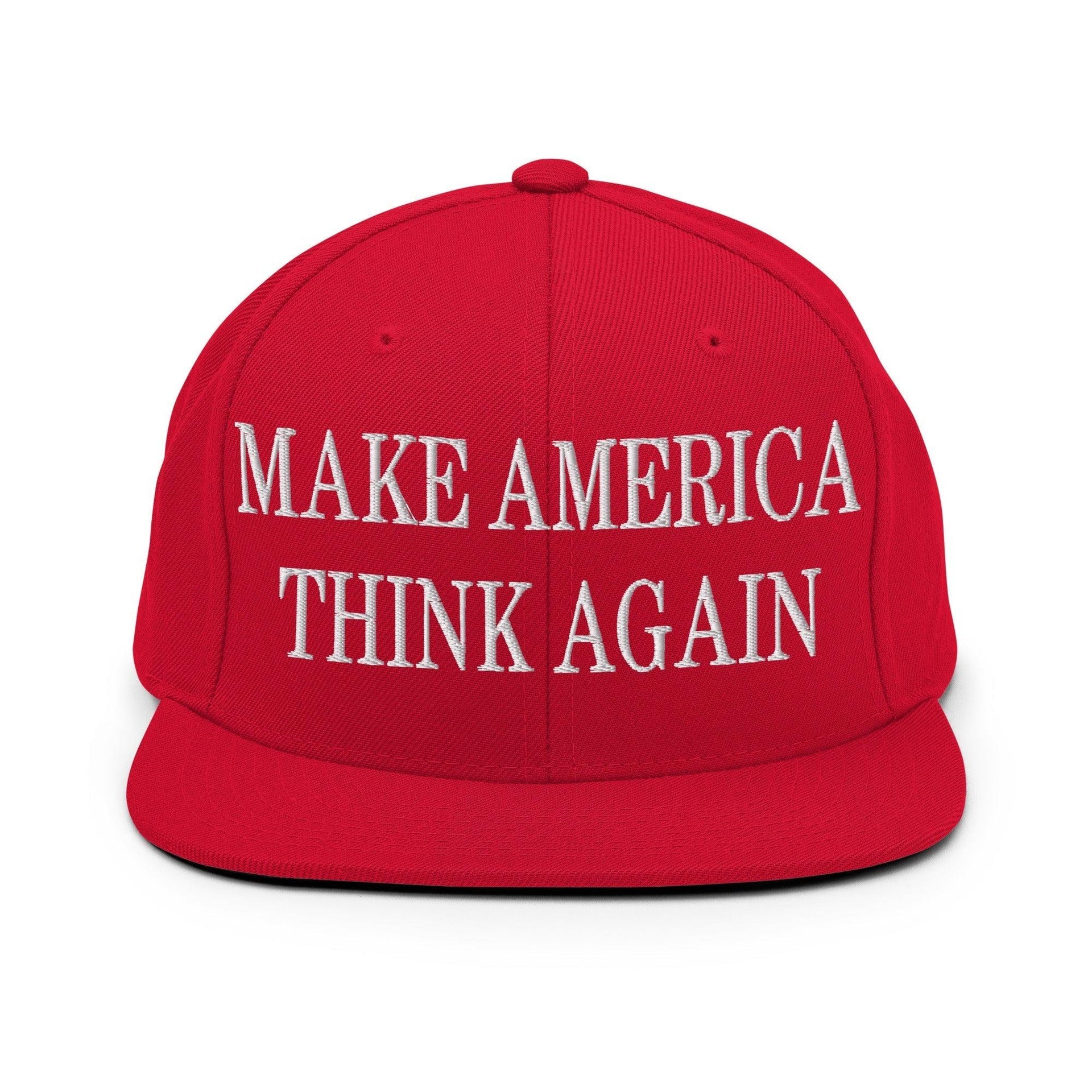 Make Us Think Again Embroidered Flat Bill Brim Snapback Hat Red Capital Crowns Make Again