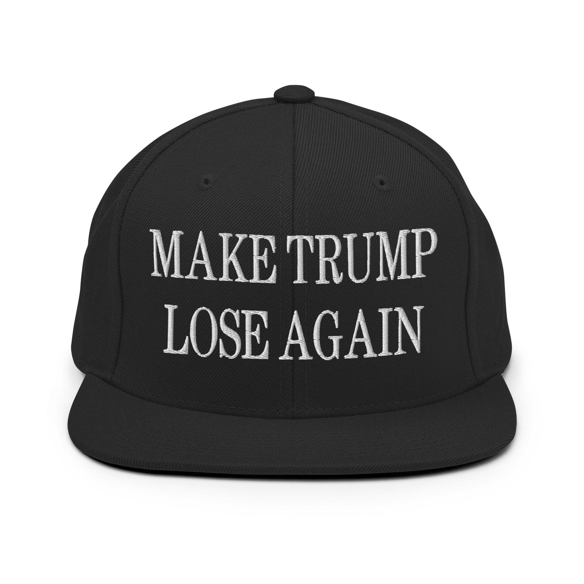 Make Trump Lose Again Embroidered Flat Bill Brim Snapback Hat Black Capital Crowns LADs Make Again Snapback Hats