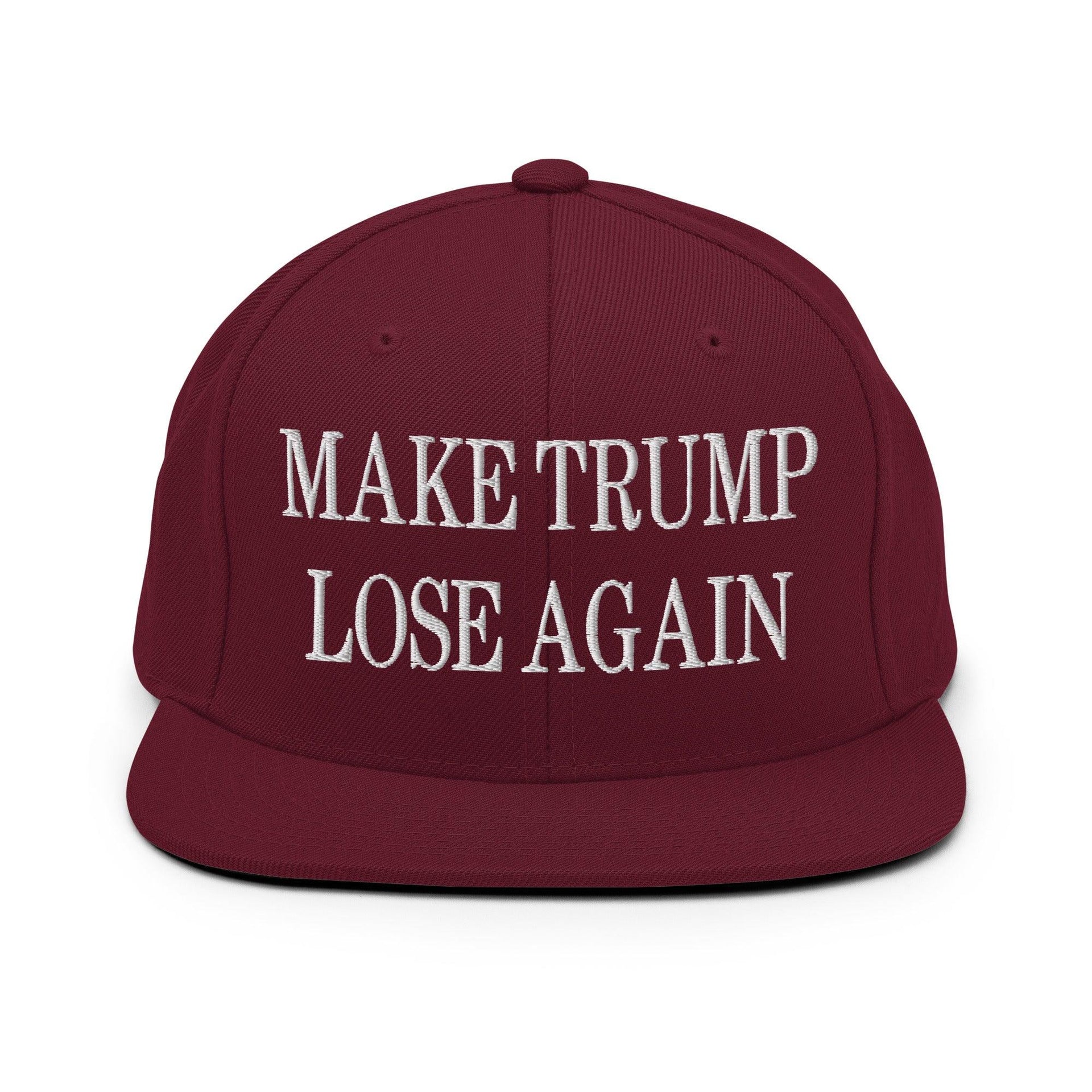 Make Trump Lose Again Embroidered Flat Bill Brim Snapback Hat Maroon Capital Crowns LADs Make Again Snapback Hats