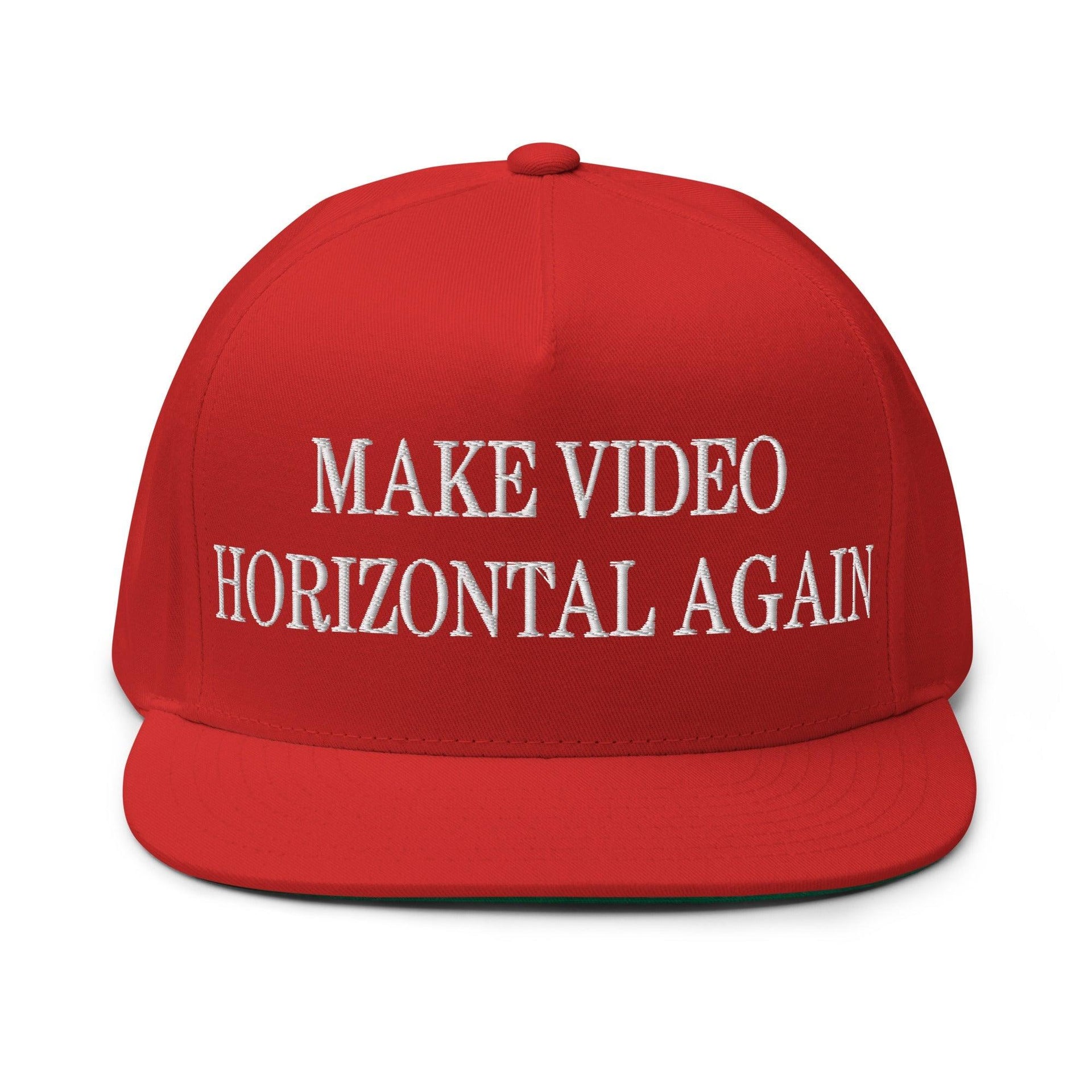 Make Video Horizontal Again Embroidered 5 Panel Flat Bill Brim Snapback Hat Red Capital Crowns LADs Make Again Snapback Hats