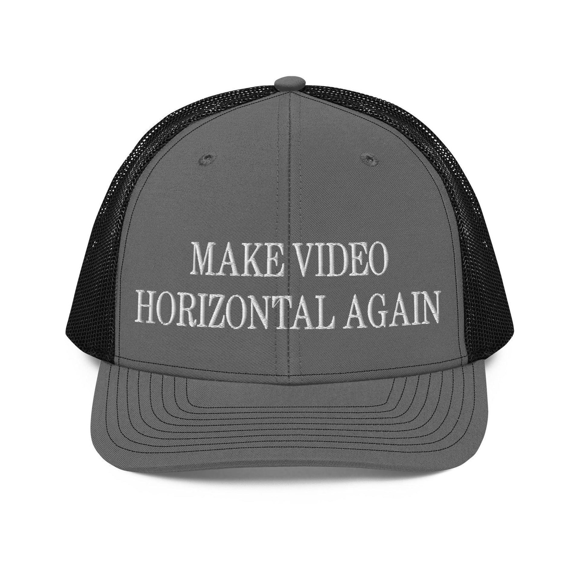 Make Video Horizontal Again Embroidered Classic Mesh Trucker Hat Charcoal Black Capital Crowns LADs Make Again Trucker Hats