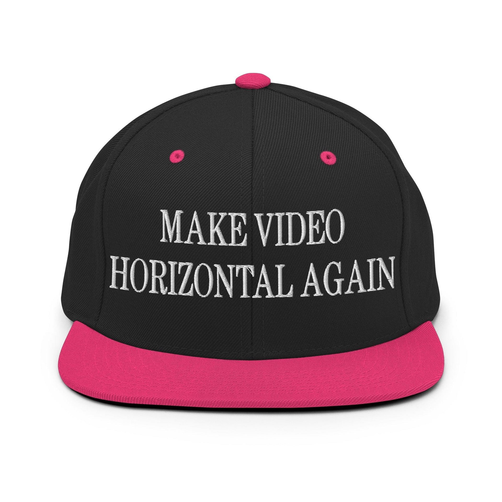 Make Video Horizontal Again Embroidered Flat Bill Brim Snapback Hat Black Neon Pink Capital Crowns LADs Make Again Snapback Hats