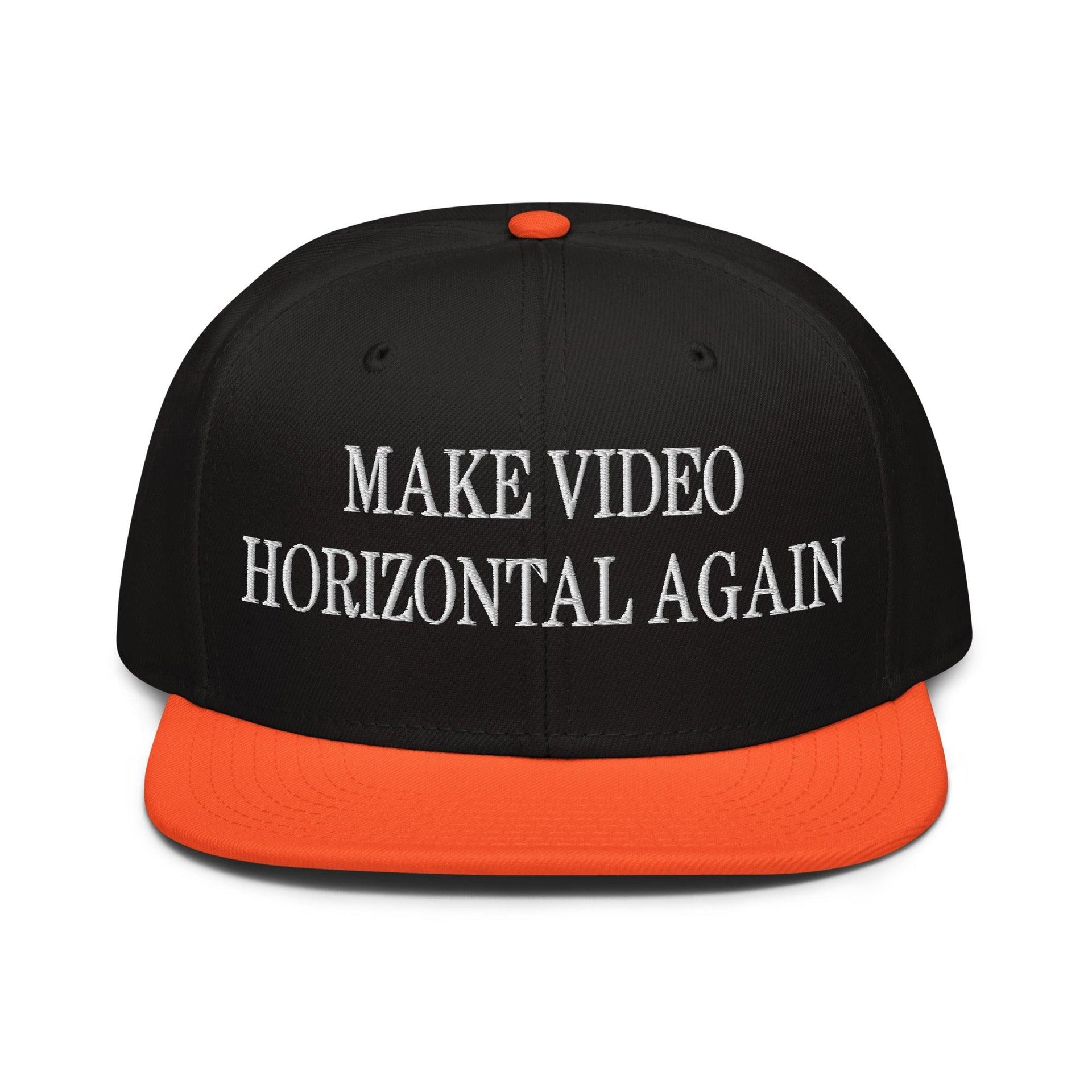 Make Video Horizontal Again Embroidered Flat Brim Bill Snapback Hat Orange Black Black Capital Crowns LADs Make Again Snapback Hats