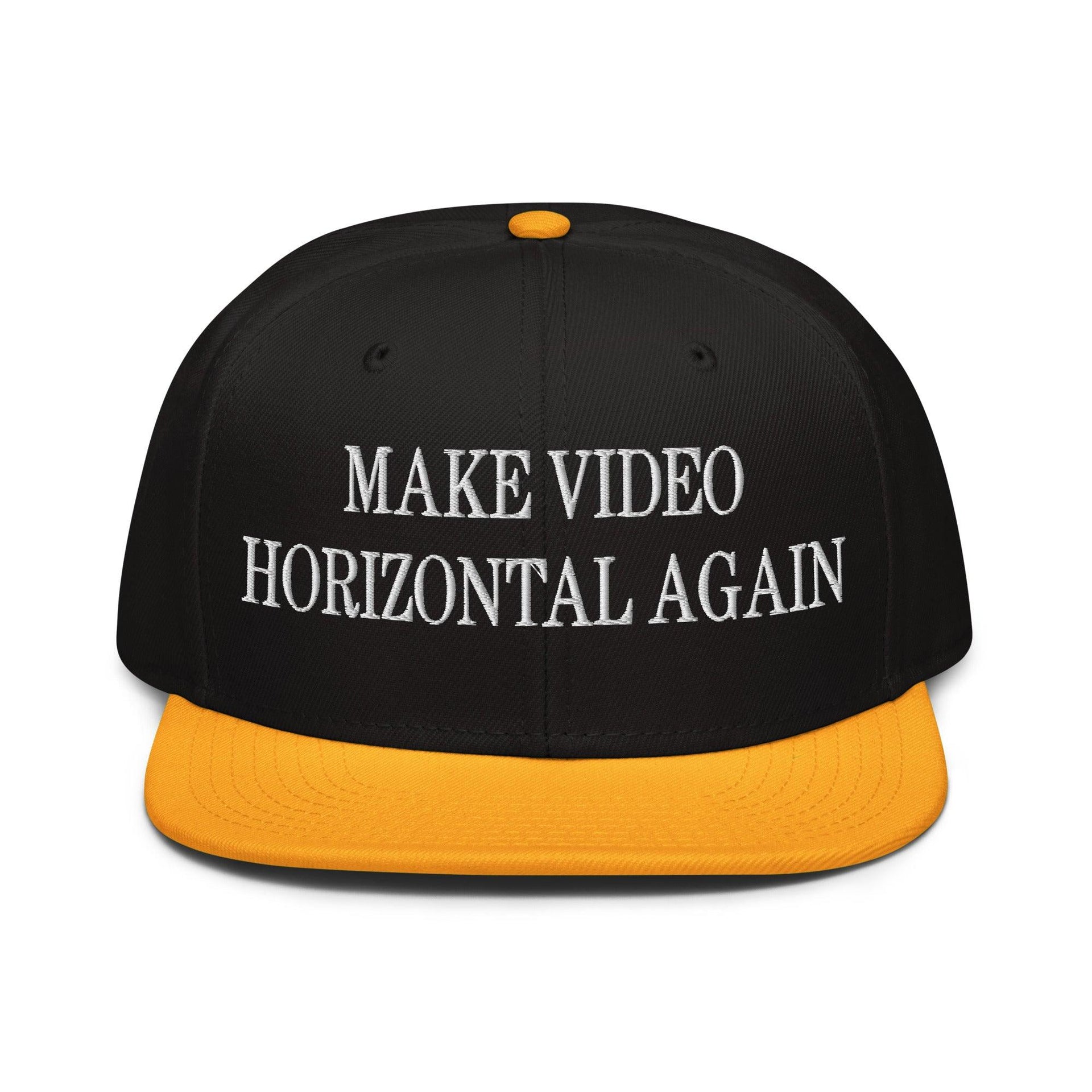 Make Video Horizontal Again Embroidered Flat Brim Bill Snapback Hat Gold Black Black Capital Crowns LADs Make Again Snapback Hats