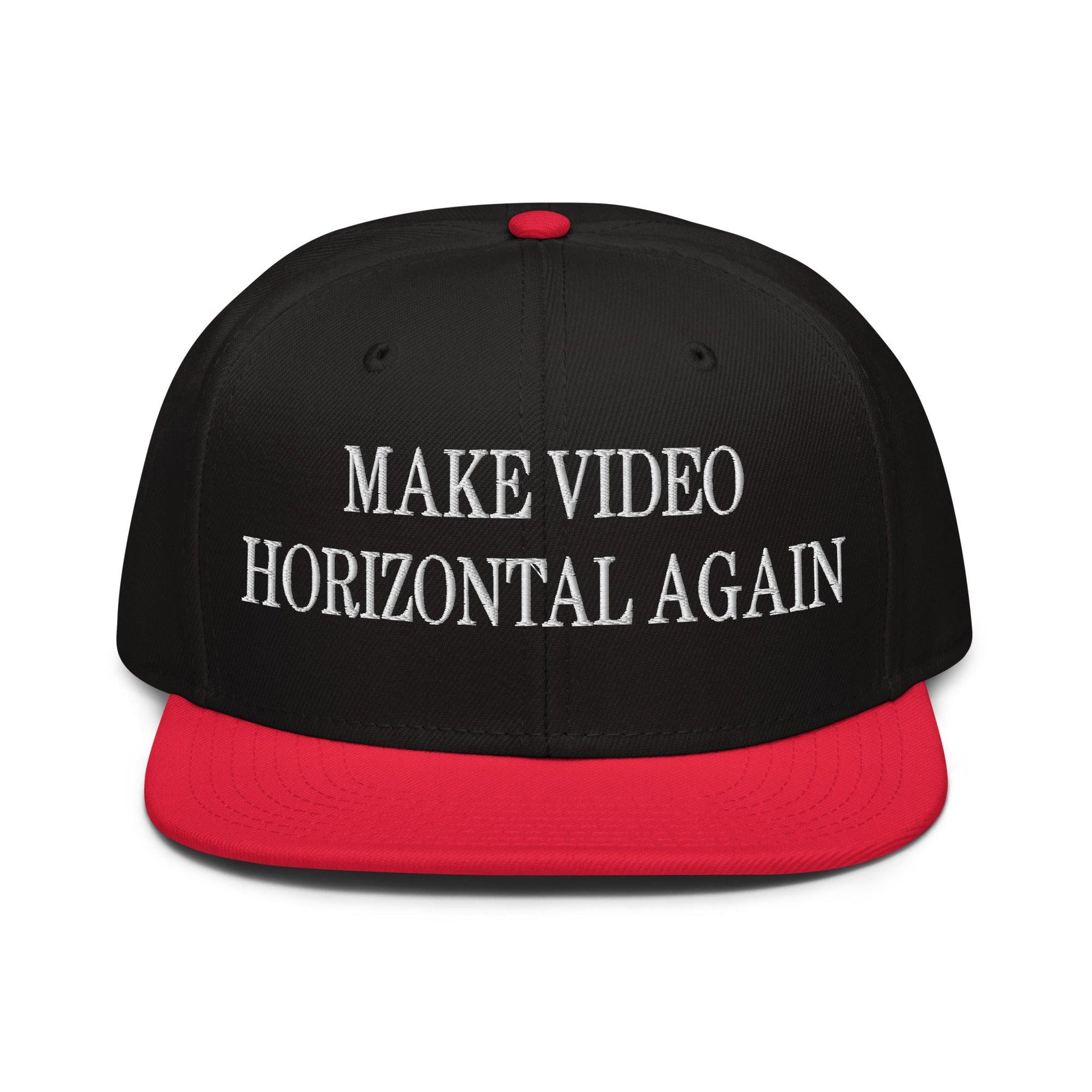 Make Video Horizontal Again Embroidered Flat Brim Bill Snapback Hat Red Black Black Capital Crowns LADs Make Again Snapback Hats