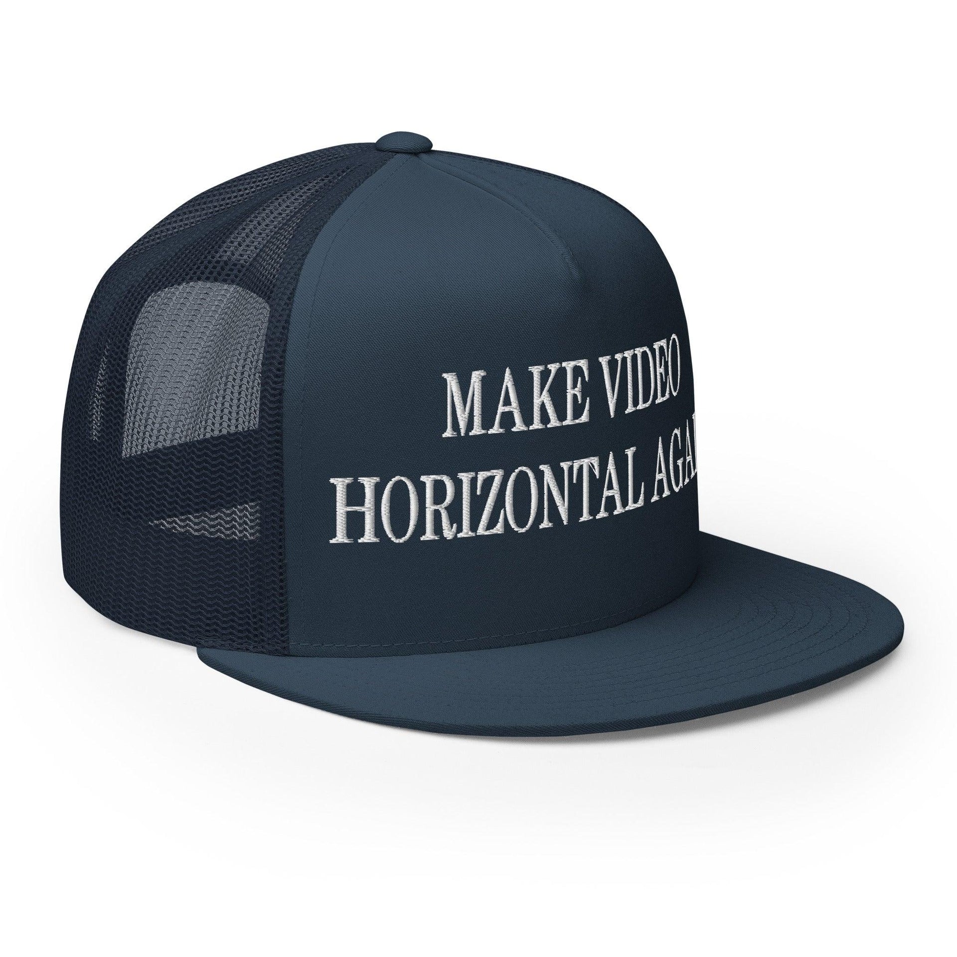 Make Video Horizontal Again Embroidered Mesh Flat Bill Brim Trucker Hat Capital Crowns LADs Make Again Trucker Hats
