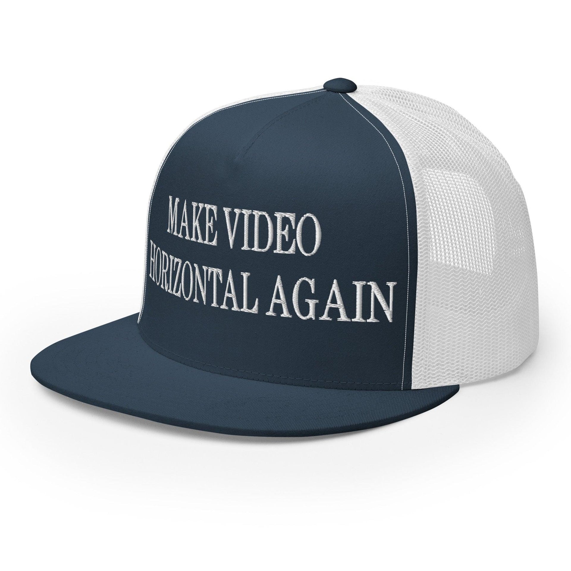 Make Video Horizontal Again Embroidered Mesh Flat Bill Brim Trucker Hat Capital Crowns LADs Make Again Trucker Hats