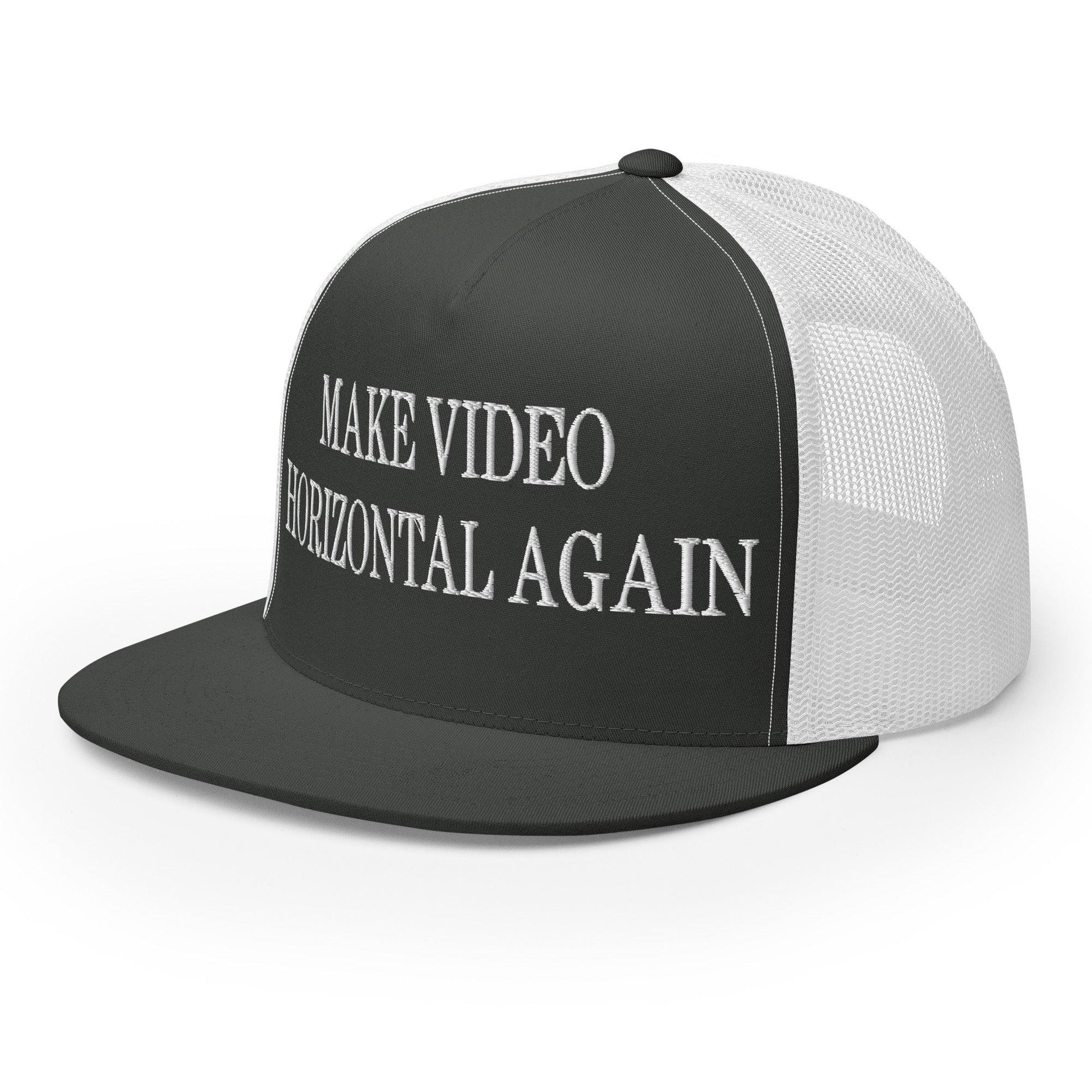 Make Video Horizontal Again Embroidered Mesh Flat Bill Brim Trucker Hat Capital Crowns LADs Make Again Trucker Hats