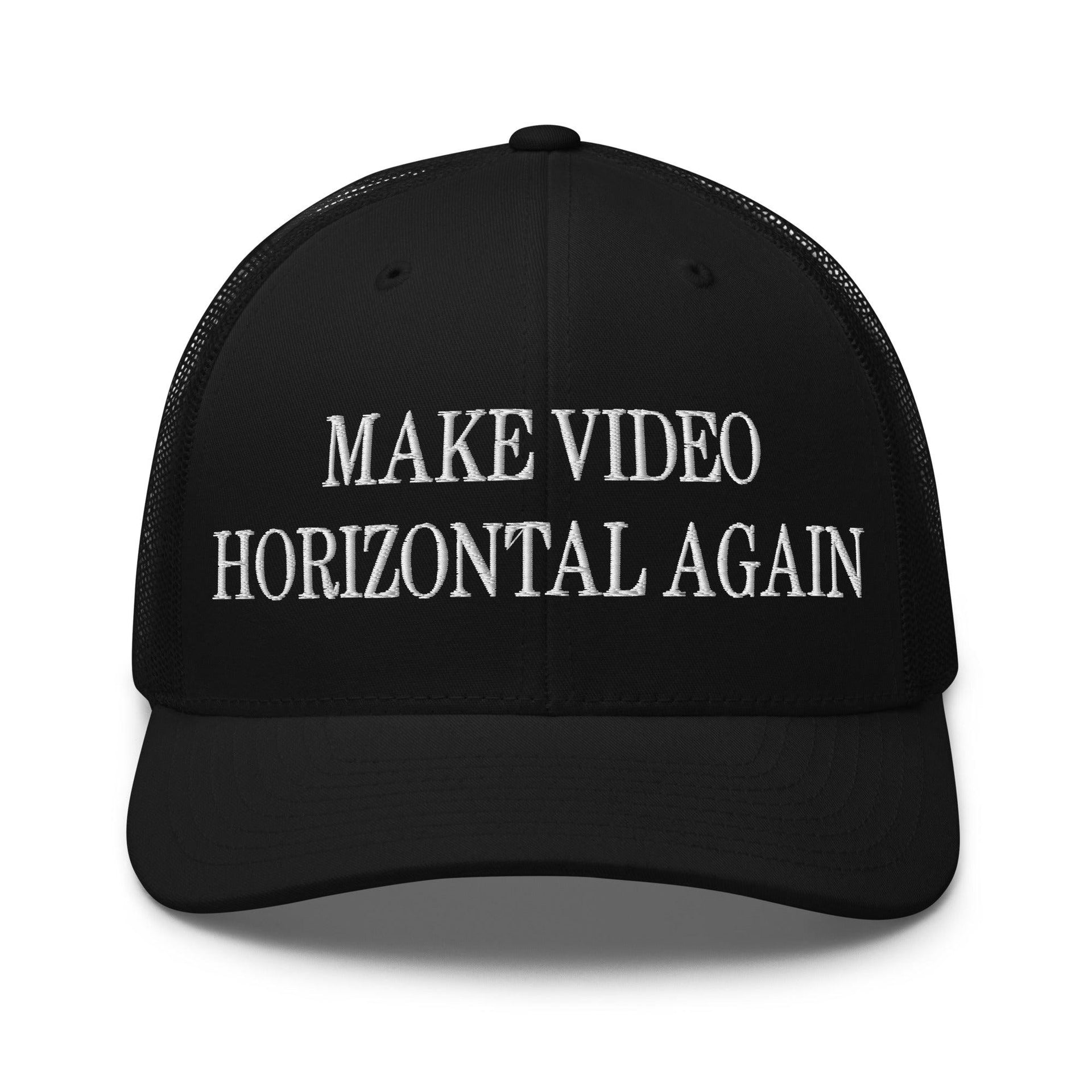 Make Video Horizontal Again Embroidered Mesh Trucker Hat Black Capital Crowns LADs Make Again Trucker Hats