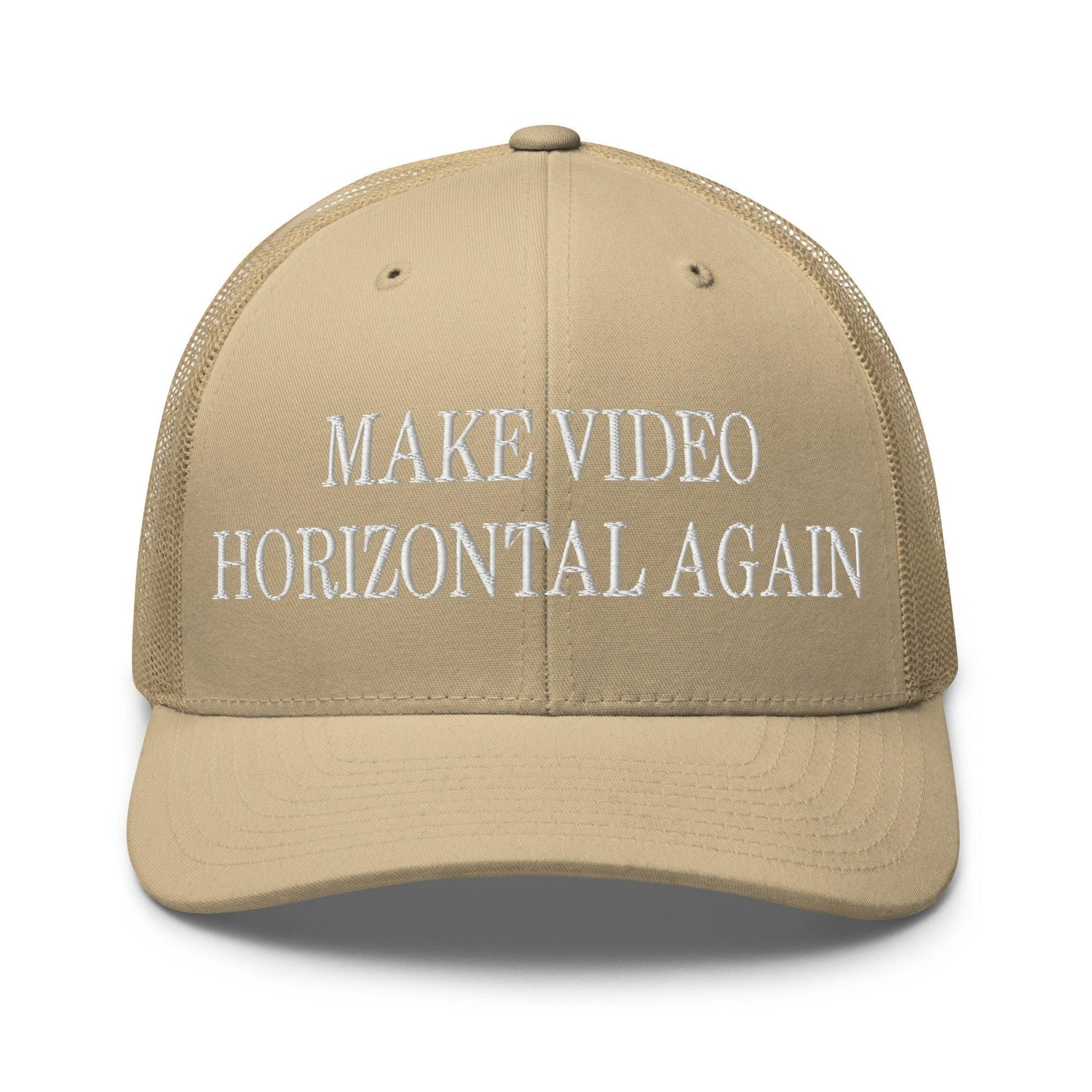 Make Video Horizontal Again Embroidered Mesh Trucker Hat Khaki Capital Crowns LADs Make Again Trucker Hats