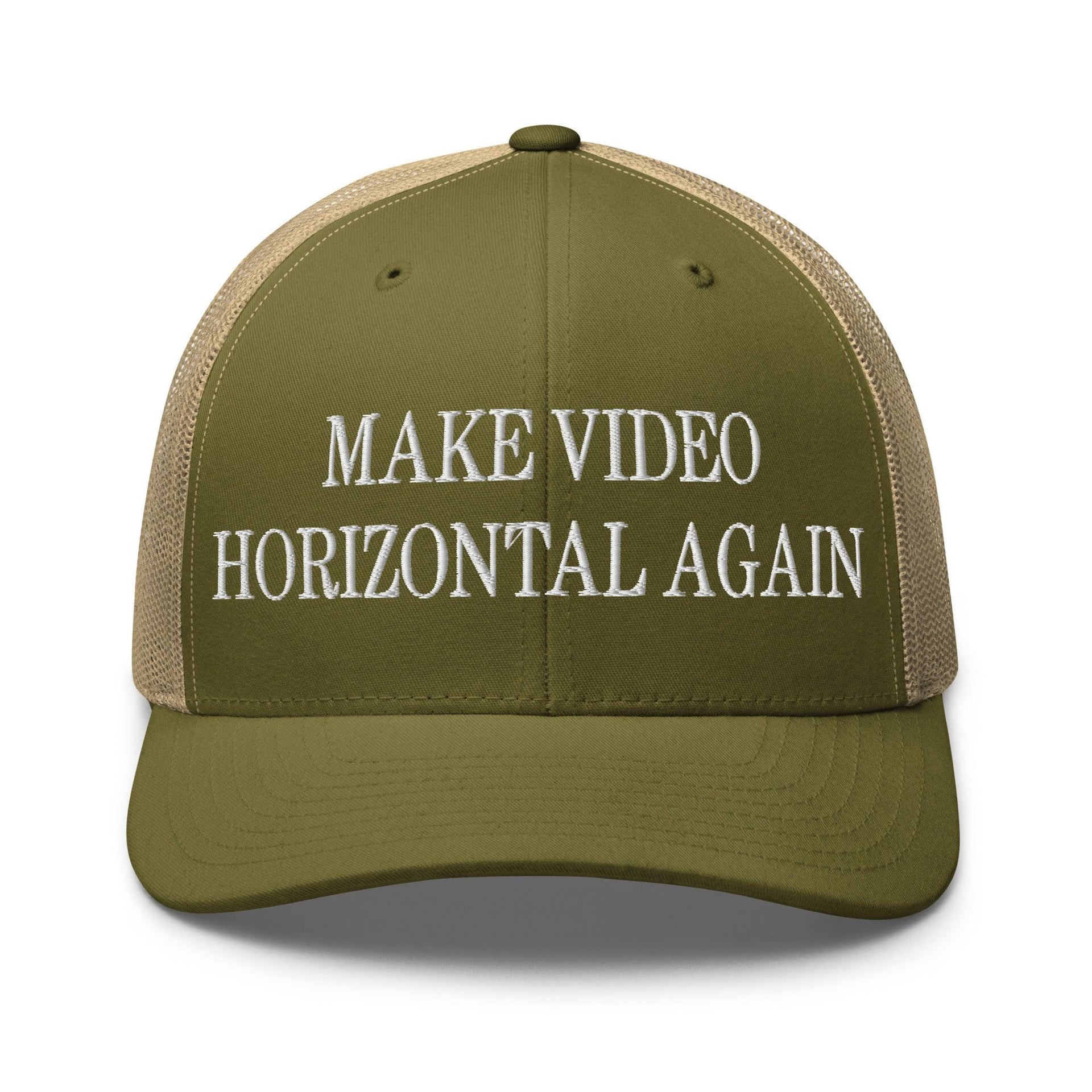 Make Video Horizontal Again Embroidered Mesh Trucker Hat Moss Khaki Capital Crowns LADs Make Again Trucker Hats