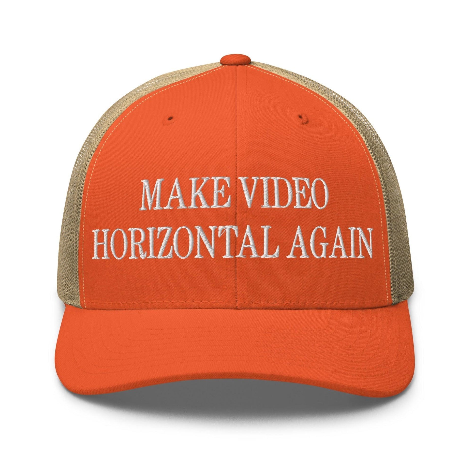 Make Video Horizontal Again Embroidered Mesh Trucker Hat Rustic Orange Khaki Capital Crowns LADs Make Again Trucker Hats