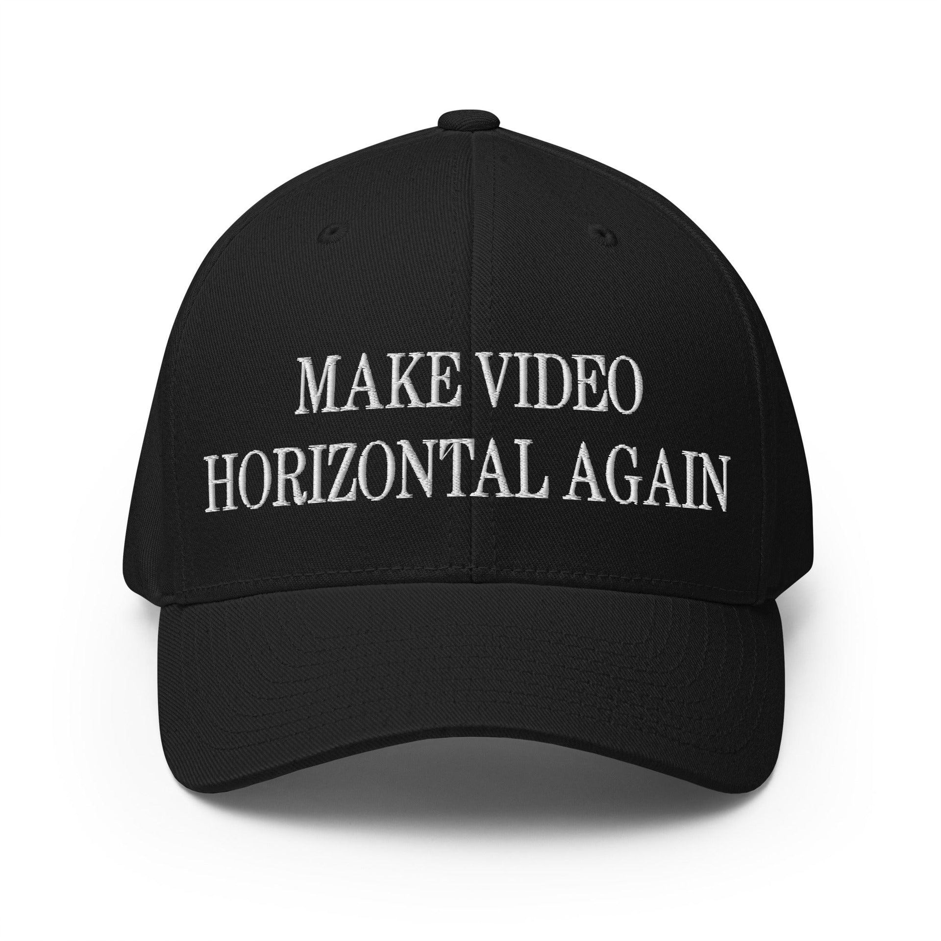 Make Video Horizontal Again Embroidered Stretch Fit Baseball Hat Black Capital Crowns LADs Make Again Stretch Fit