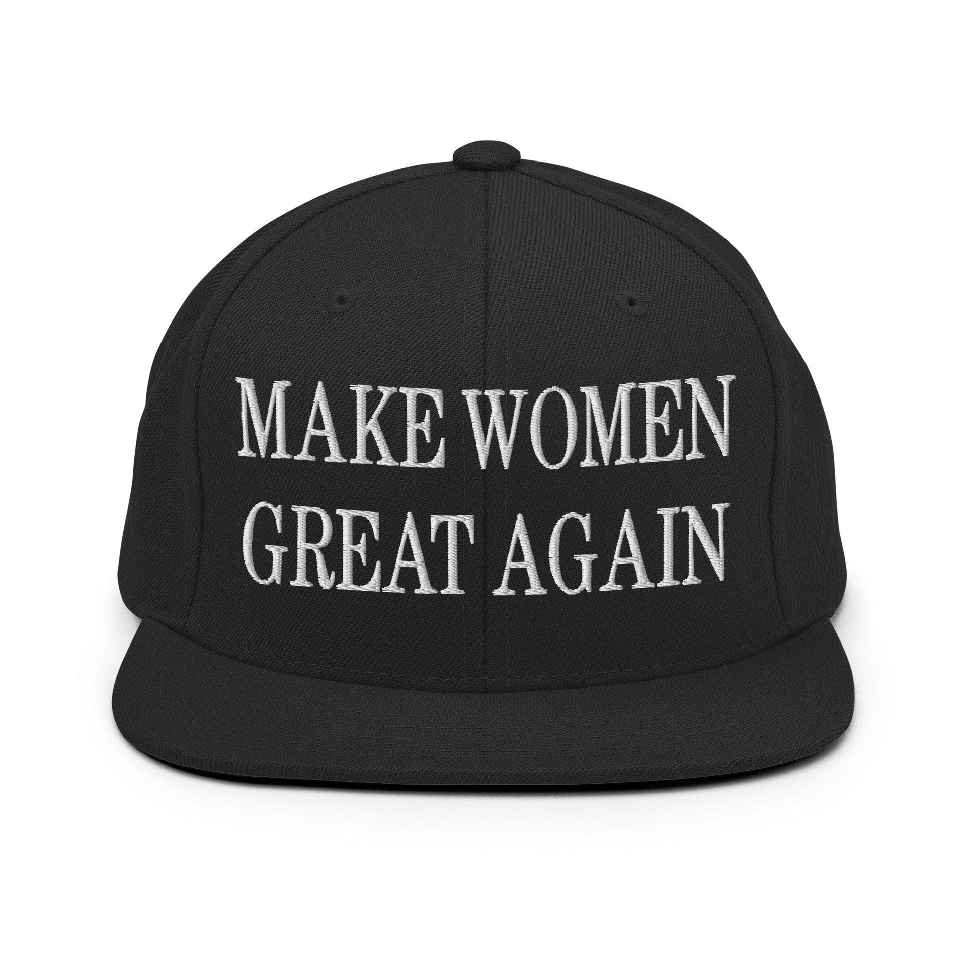 Make Women Great Again Embroidered Flat Bill Brim Snapback Hat Black Capital Crowns LADs Make Again Snapback Hats