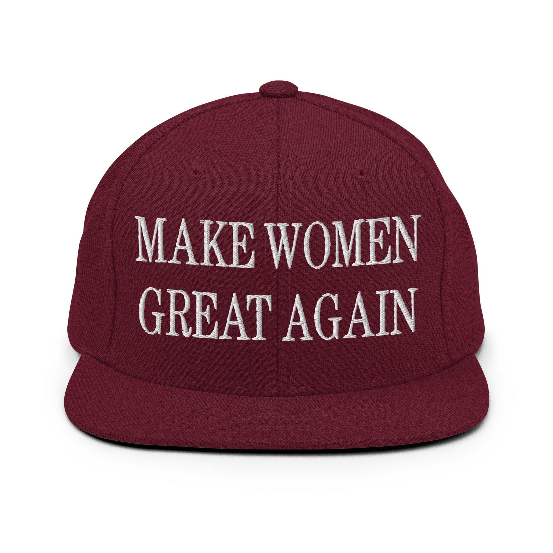 Make Women Great Again Embroidered Flat Bill Brim Snapback Hat Maroon Capital Crowns LADs Make Again Snapback Hats