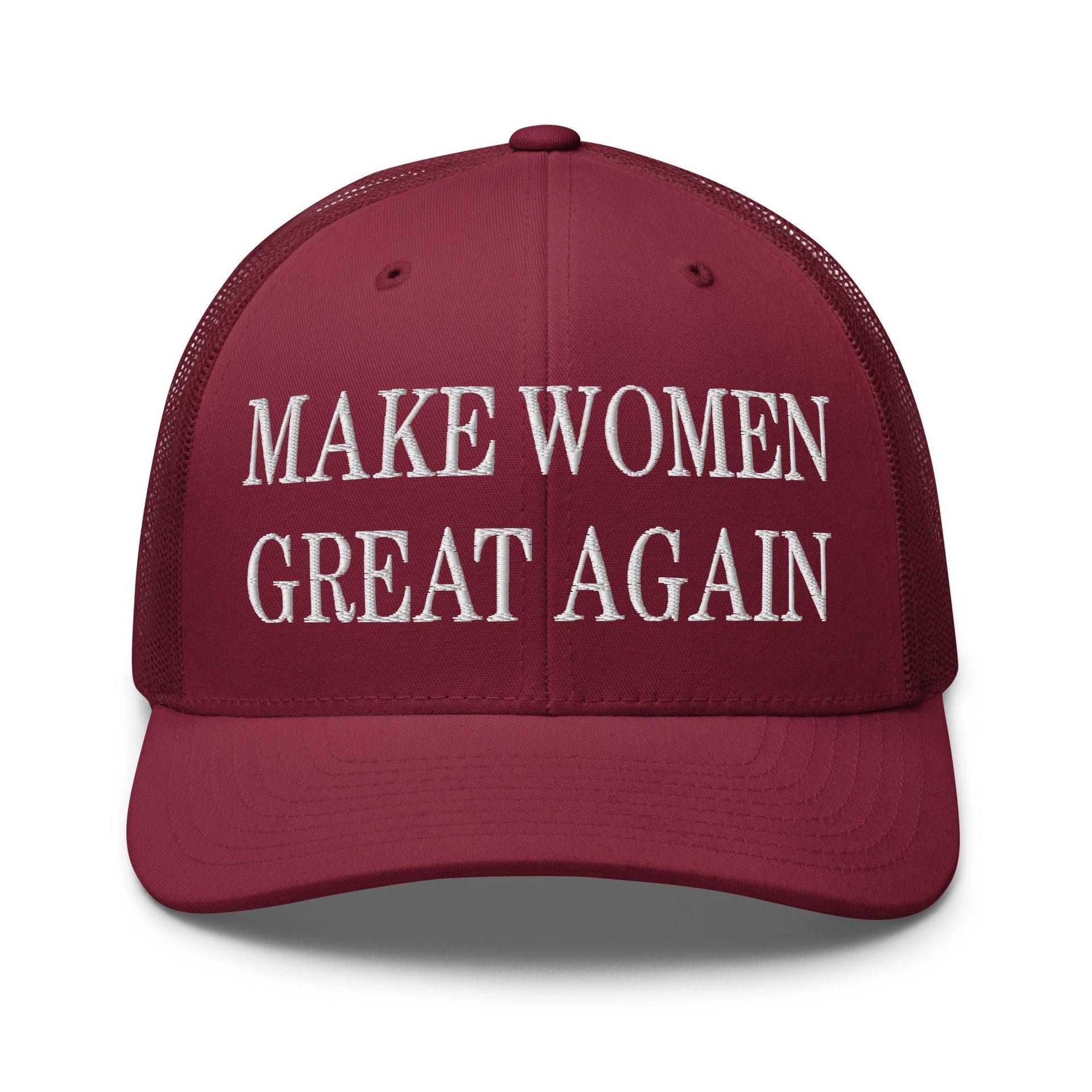 Make Women Great Again Embroidered Mesh Trucker Hat Cranberry Capital Crowns LADs Make Again Trucker Hats