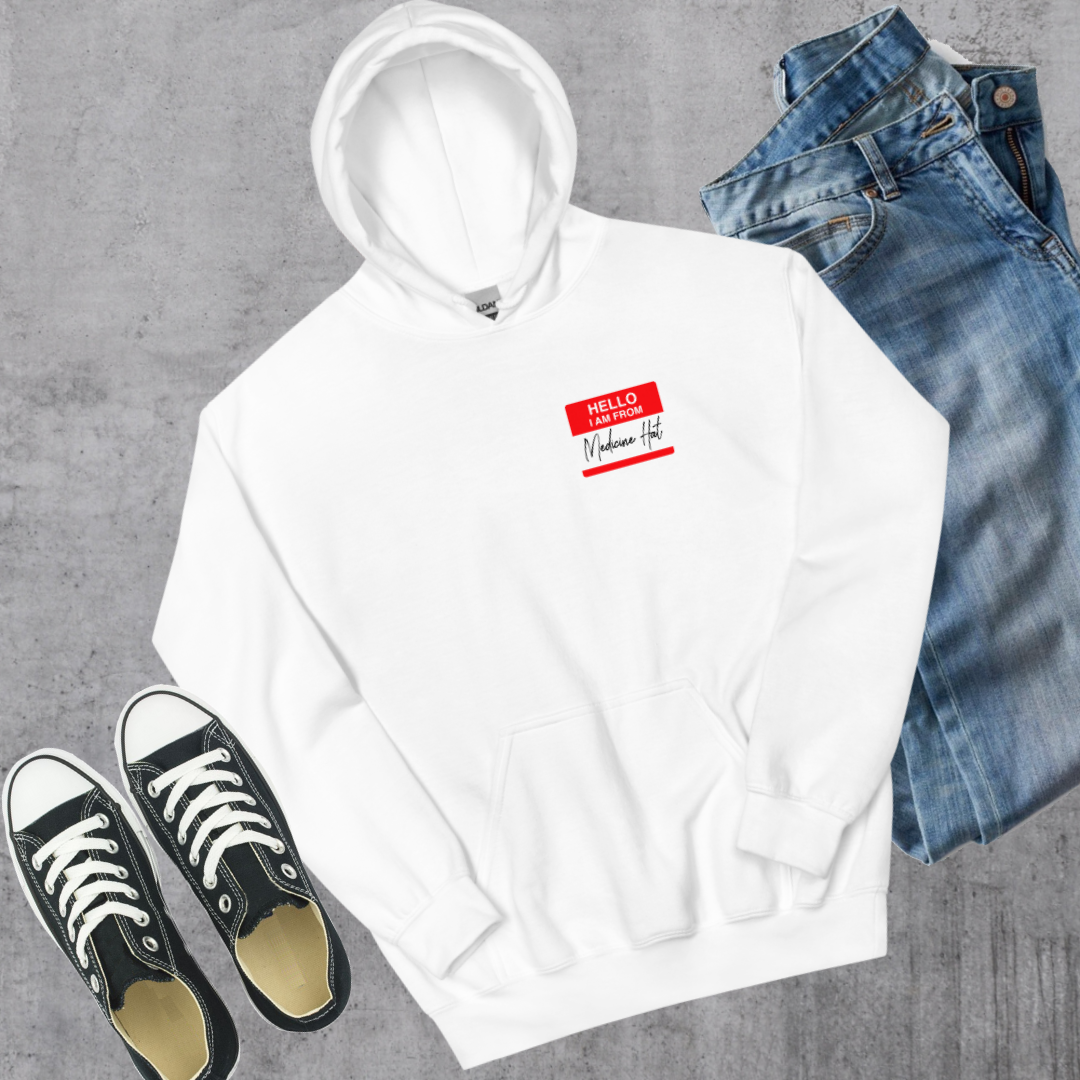 From Medicine Hat Hoodie White Alberta Canadian City Apparel