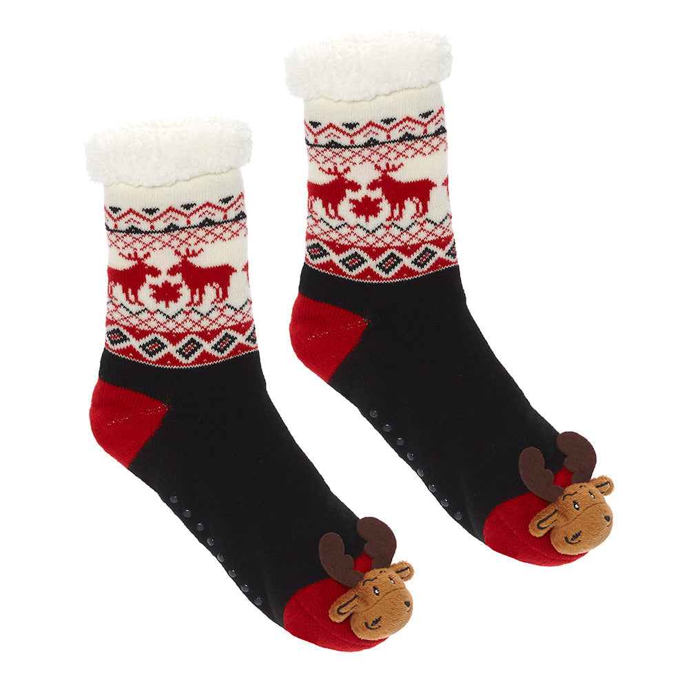 Messy Moose Polar Fleece Socks Reindeer / Moose Adult Dark Red Messy Moose Socks Slipper Socks