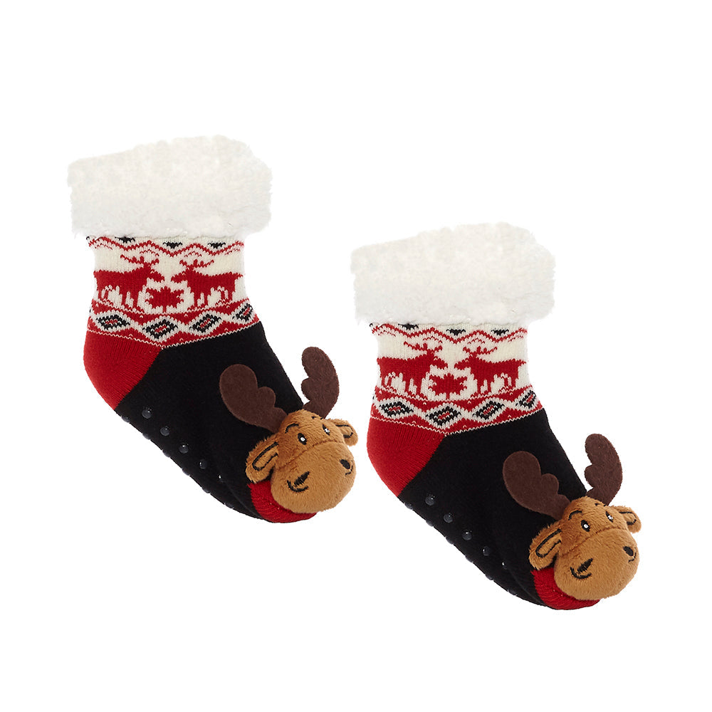 Messy Moose Polar Fleece Socks Reindeer / Moose Baby Dark Red Messy Moose Socks Slipper Socks