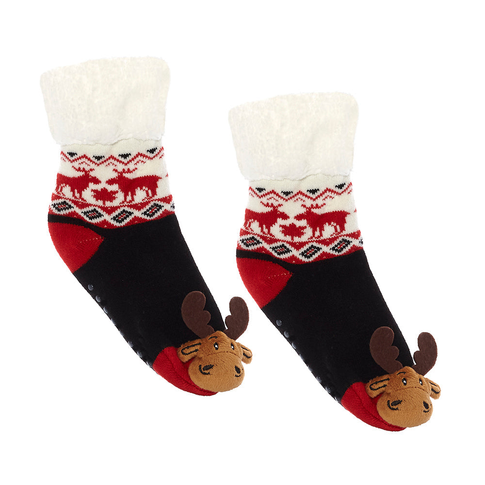 Messy Moose Polar Fleece Socks Reindeer / Moose Youth Dark Red Messy Moose Socks Slipper Socks