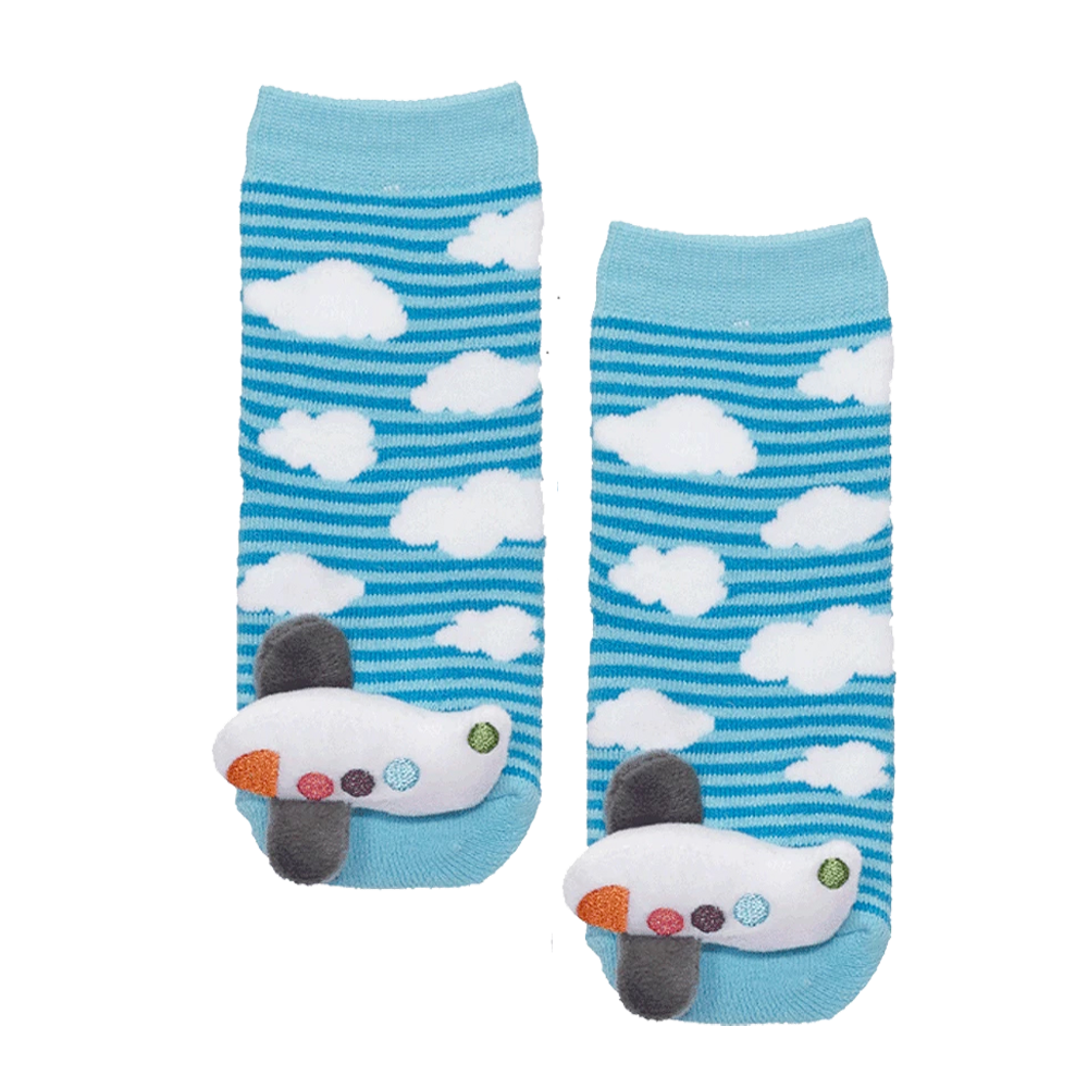 Messy Moose Socks, Airplane, 6 Pack Baby SKYBLUE Messy Moose Socks Slipper Socks