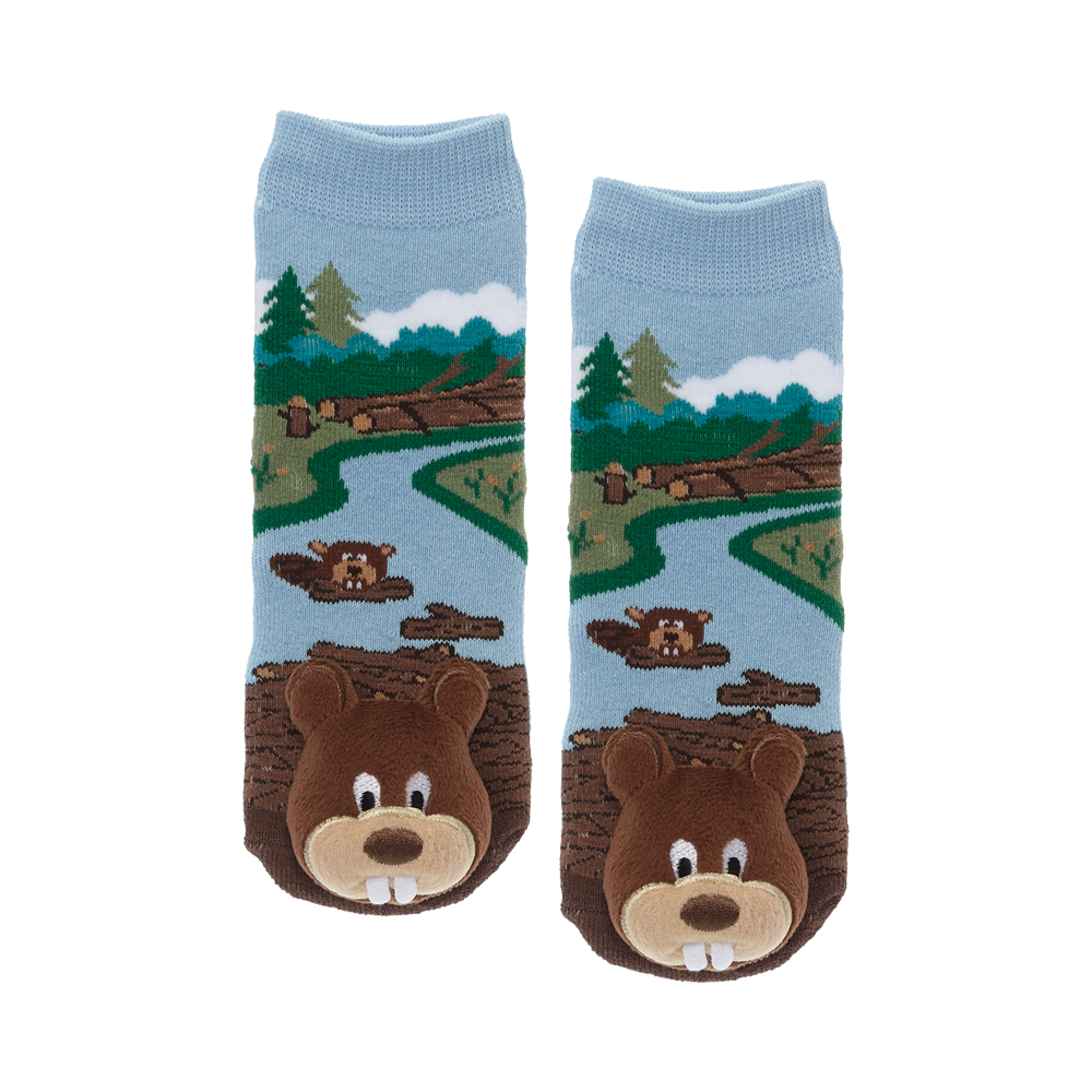 Messy Moose Socks, Beaver, 6 Pack Baby Light Blue Messy Moose Socks Slipper Socks