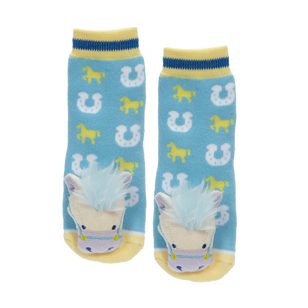 Messy Moose Socks, Blue Horse, 6 Pack Baby Light Blue Messy Moose Socks Slipper Socks