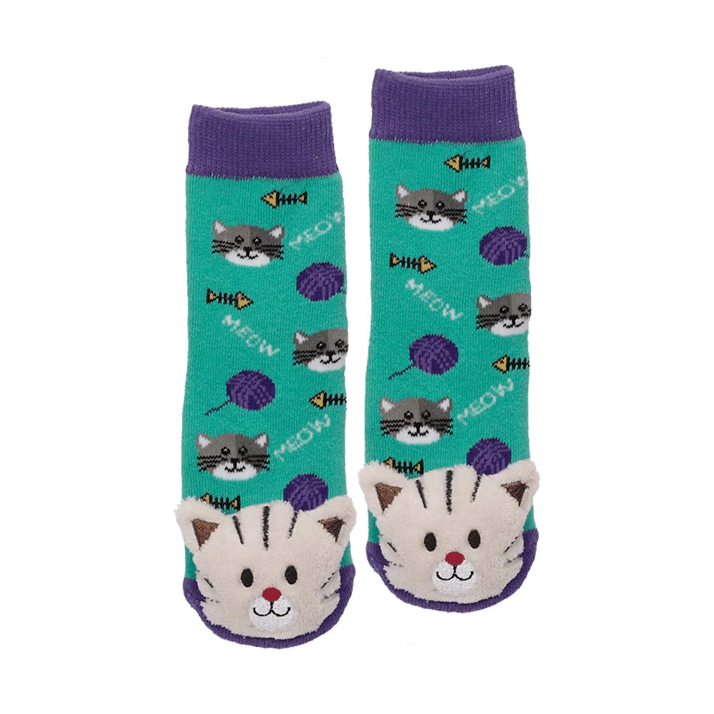 Messy Moose Socks, Cat, 6 Pack Baby Dark Turquoise Messy Moose Socks Slipper Socks