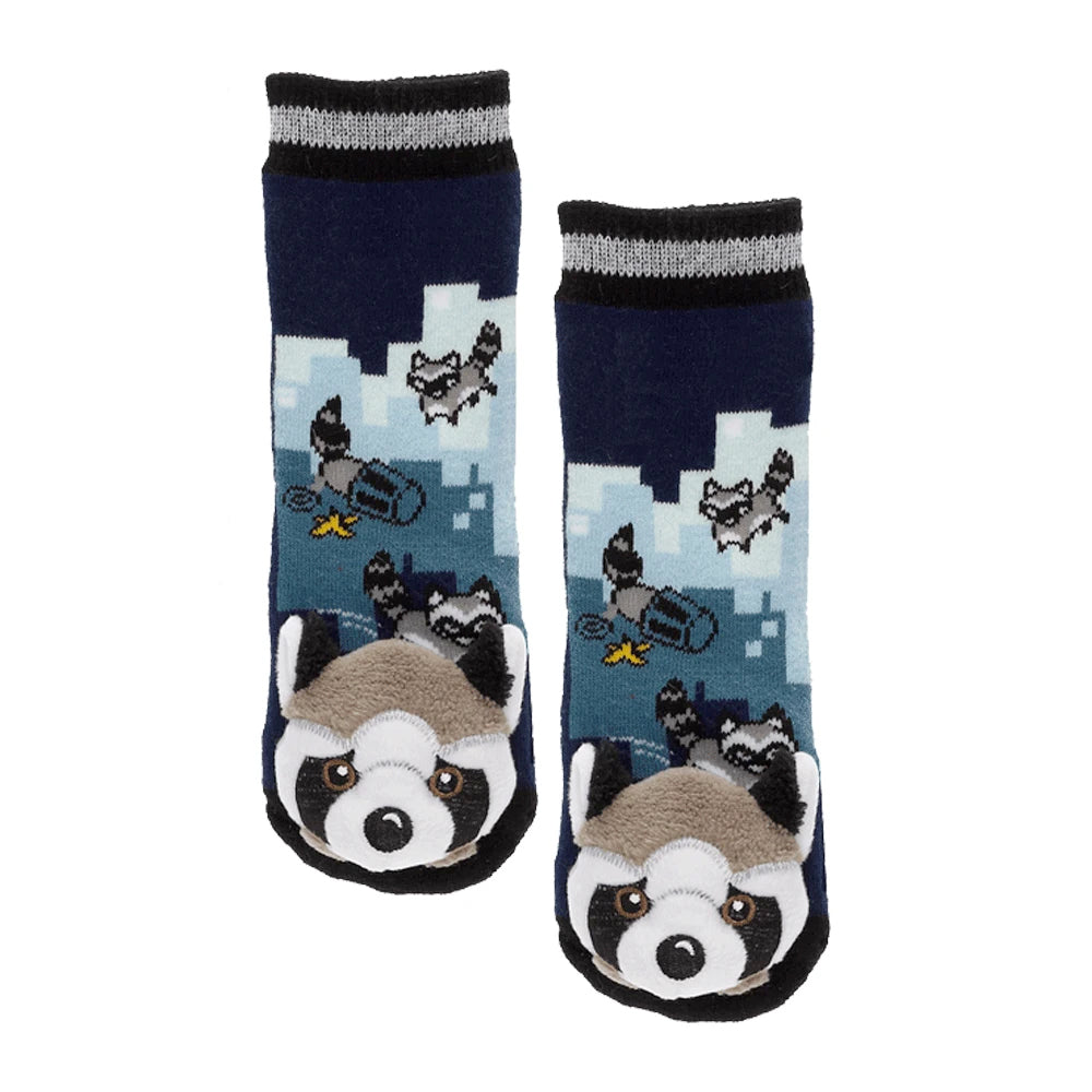 Messy Moose Socks, City Raccoon, 6 Pack Baby Navy Messy Moose Socks Slipper Socks