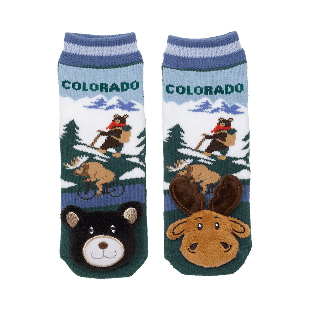 Messy Moose Socks, Colorado Moose and Black Bear, 6 Pack Baby Blue Messy Moose Socks Slipper Socks