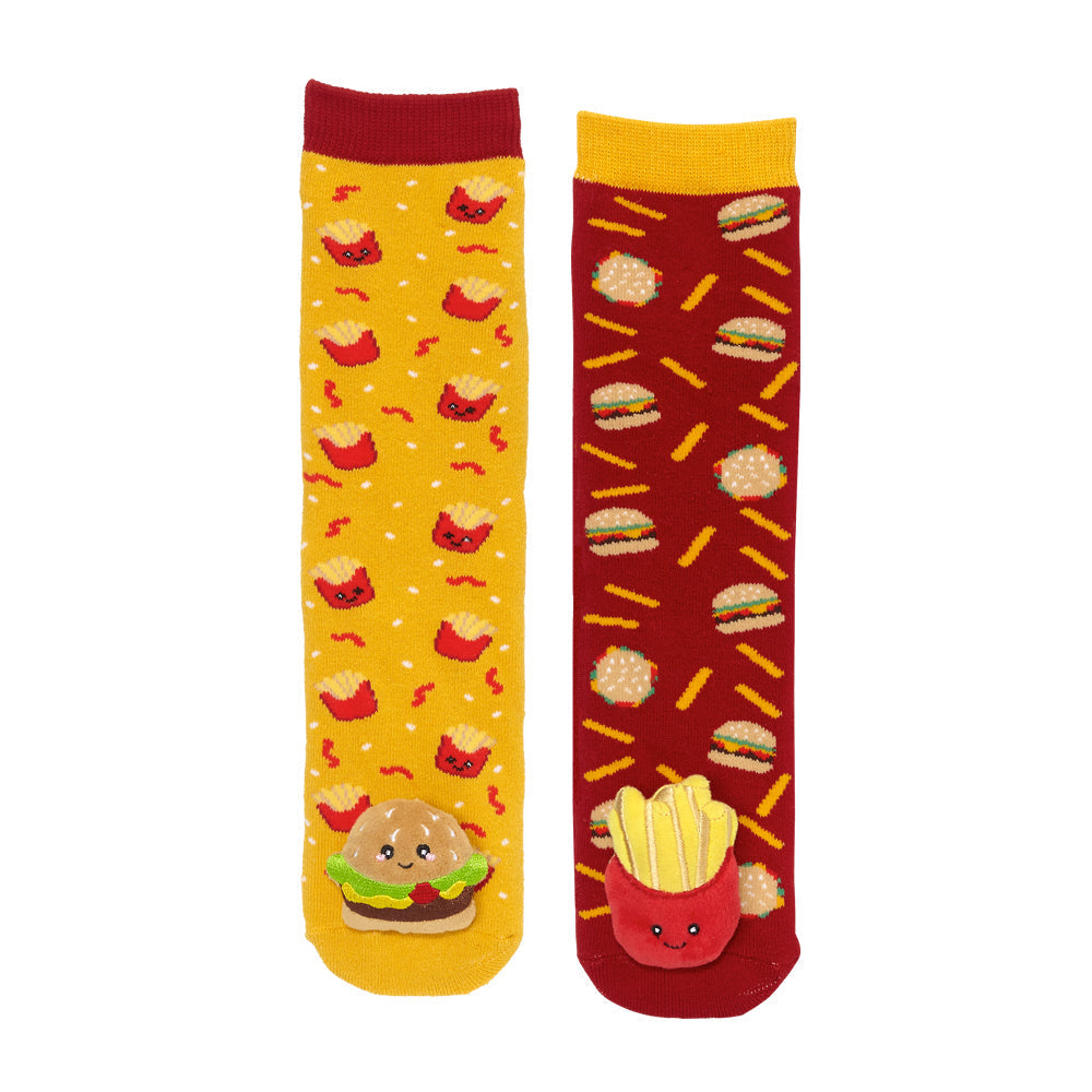 Messy Moose Socks, Hamburger & Fries Mismatch, 6 Pack Youth Messy Moose Socks Slipper Socks