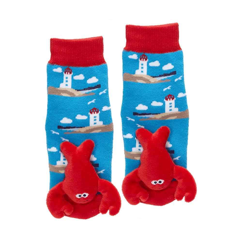 Messy Moose Socks, Lighthouse Lobster, 6 Pack Baby Deep Sky Blue Messy Moose Socks Slipper Socks