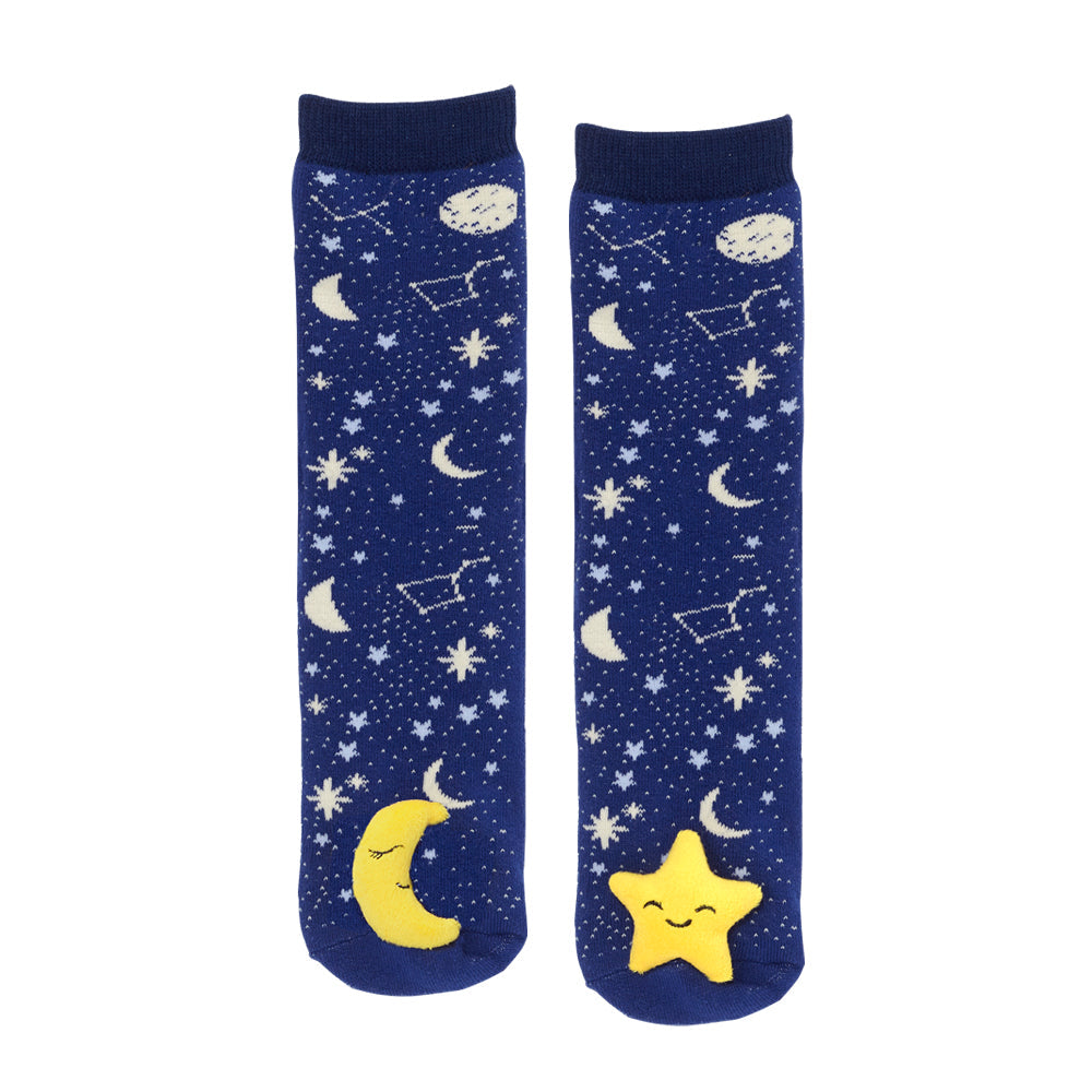Messy Moose Socks, Moon & Star Mismatch, 6 Pack Youth Messy Moose Socks Slipper Socks