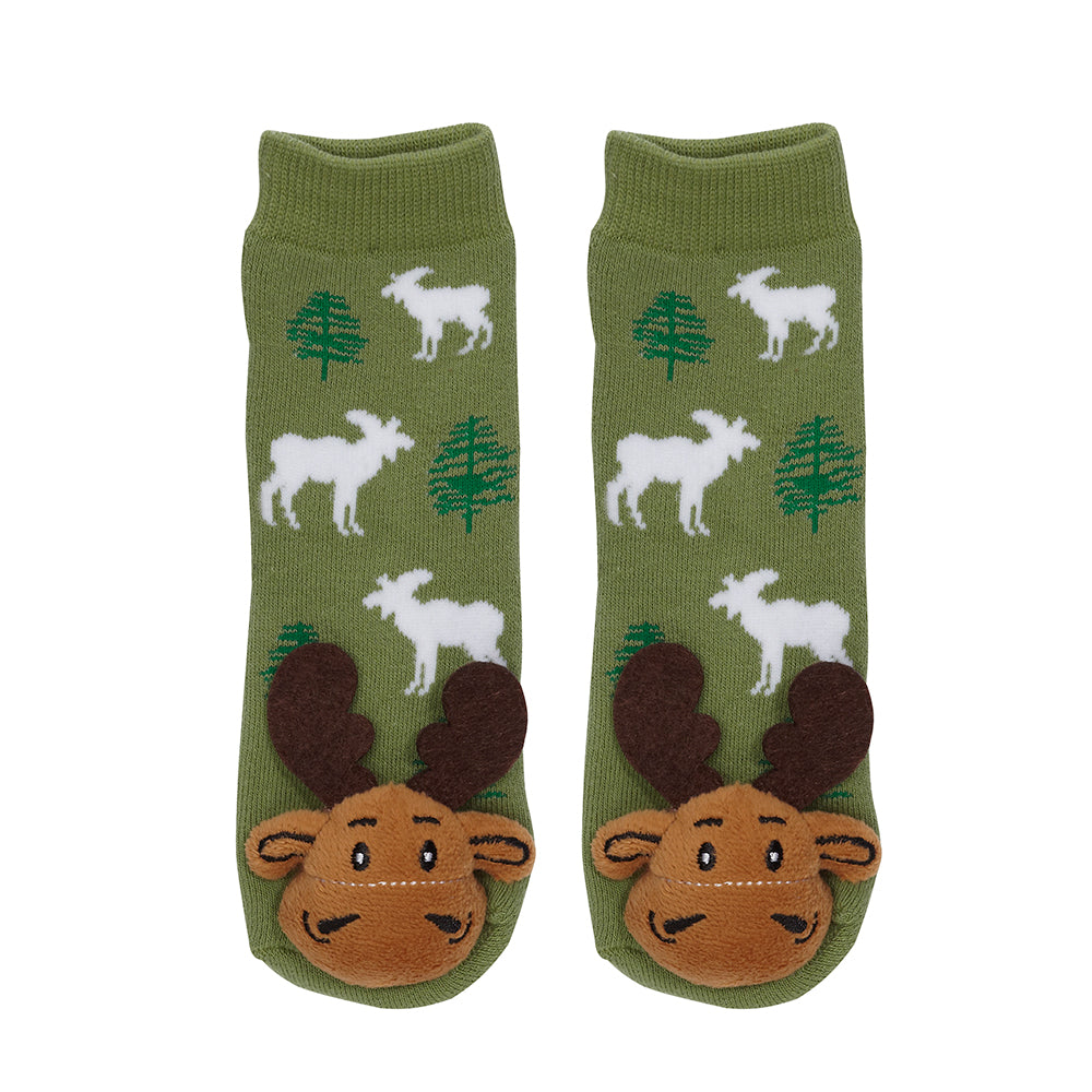Messy Moose Socks, Pine Tree Moose, 6 Pack Baby Olive Messy Moose Socks Slipper Socks