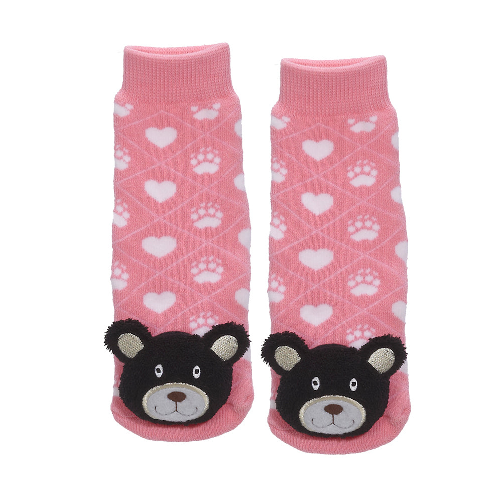 Messy Moose Socks, Pink Black Bear, 6 Pack Baby Pink Messy Moose Socks Slipper Socks