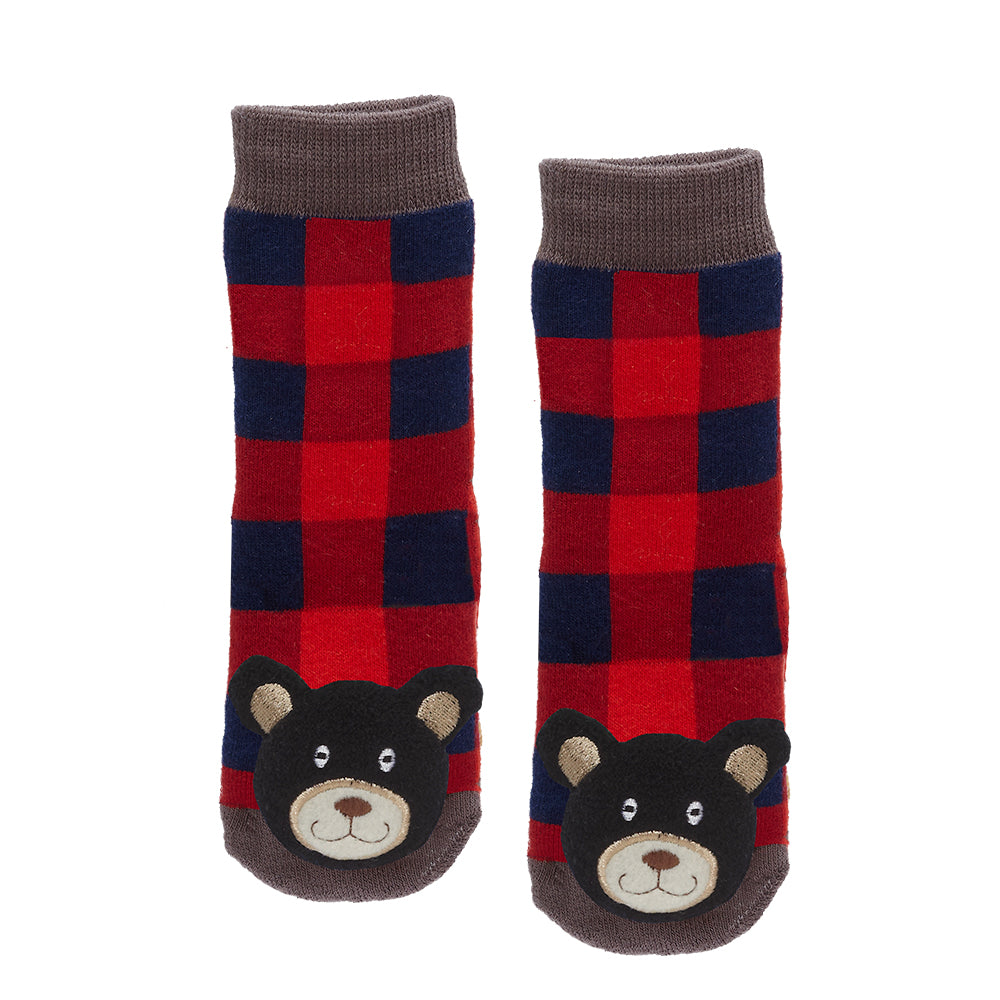 Messy Moose Socks, Plaid Black Bear, 6 Pack Baby Red Messy Moose Socks Slipper Socks