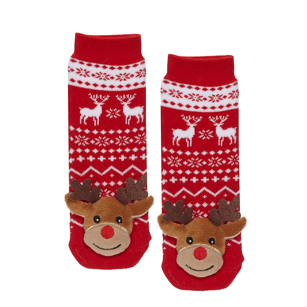 Messy Moose Socks, Reindeer, 6 Pack Baby Red Messy Moose Socks Slipper Socks