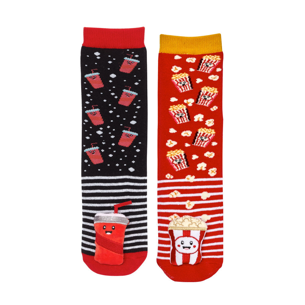 Messy Moose Socks, Soda & Popcorn Mismatch, 6 Pack Youth Messy Moose Socks Slipper Socks