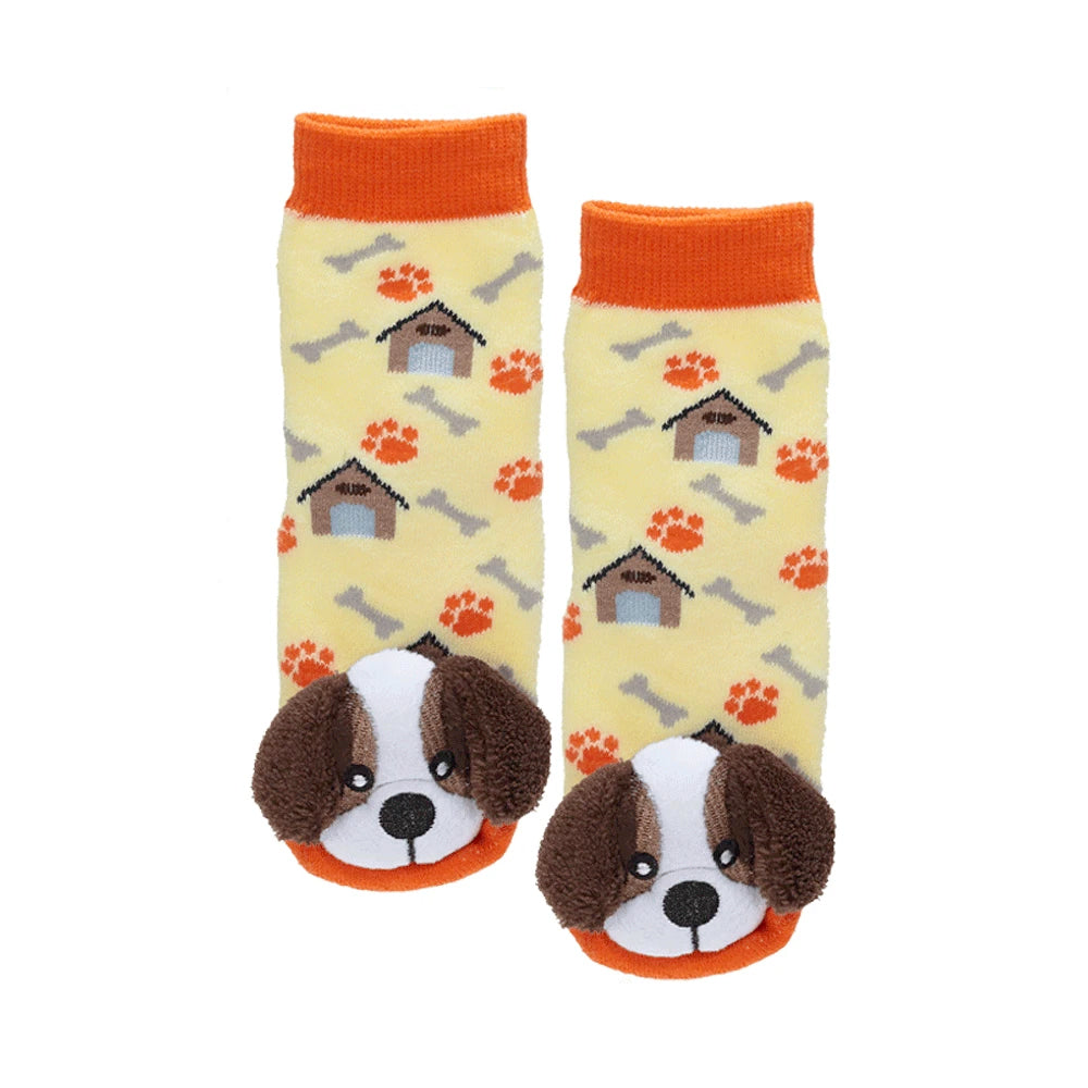 Messy Moose Socks, St. Bernard Puppy, 6 Pack Baby Light Yellow Messy Moose Socks Slipper Socks