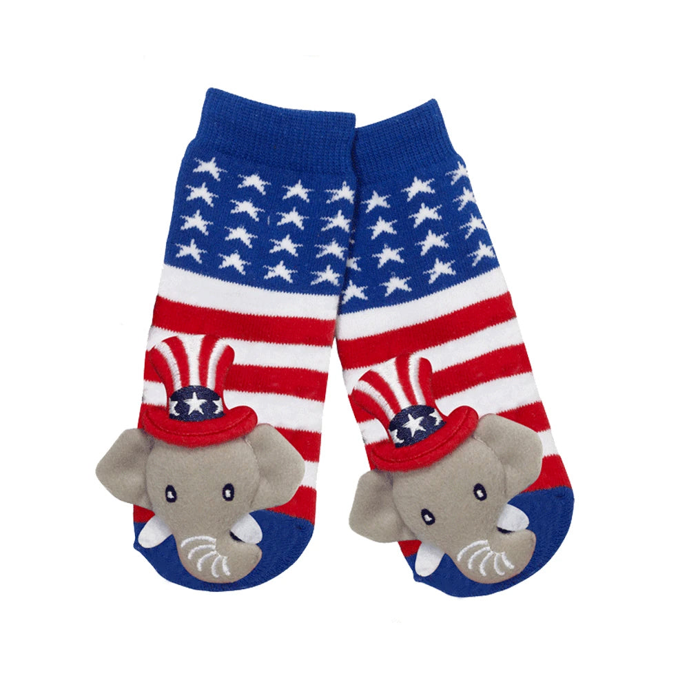 Messy Moose Socks, Stars & Stripes Elephant, 6 Pack Baby Blue Messy Moose Socks Slipper Socks
