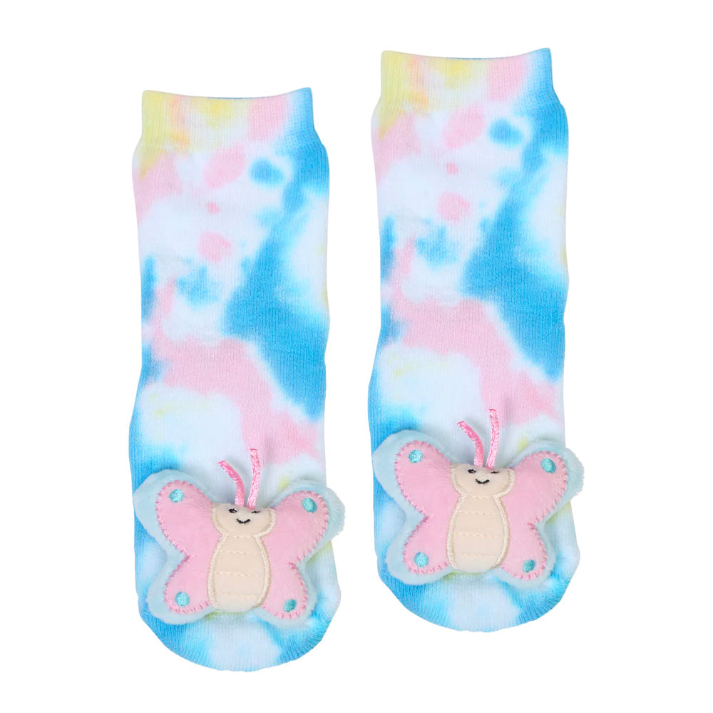 Messy Moose Socks, Tie Dye Butterfly, 6 Pack butterfly flower Messy Moose Socks pink Slipper Socks