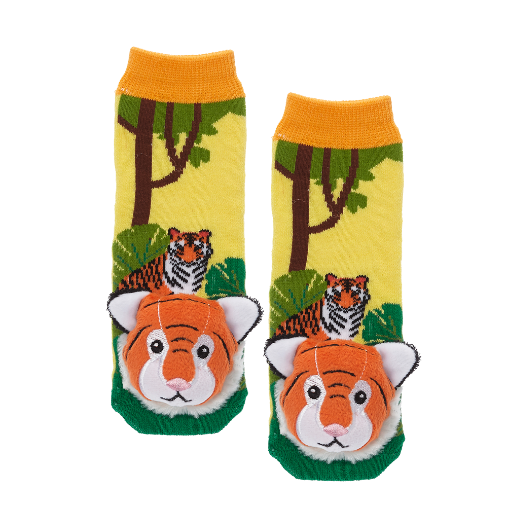 Messy Moose Socks, Tiger, 6 Pack Baby Yellow Messy Moose Socks Slipper Socks