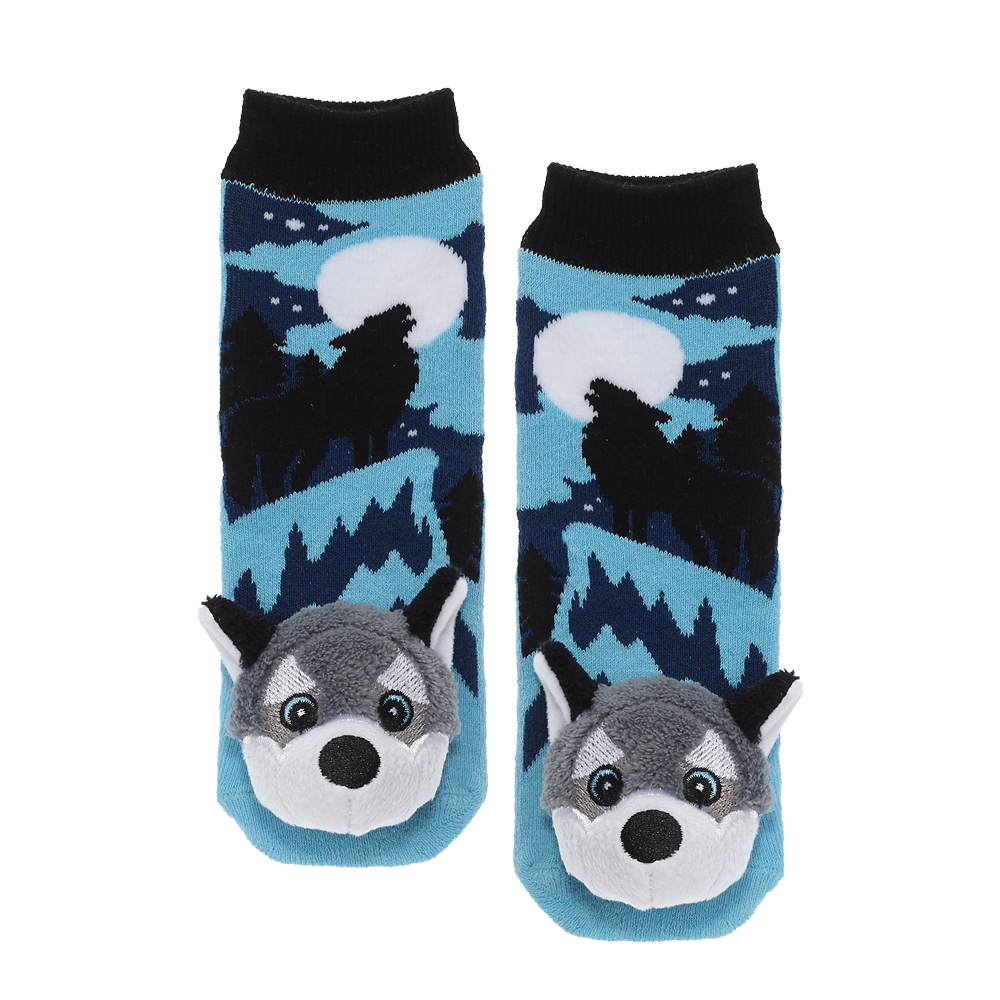 Messy Moose Socks, Timber Wolf, 6 Pack Baby Blue Messy Moose Socks Slipper Socks