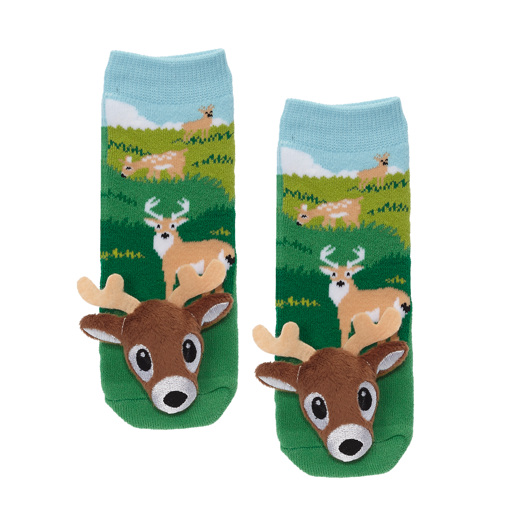 Messy Moose Socks, White Tail Deer, 6 Pack Baby Green Messy Moose Socks Slipper Socks