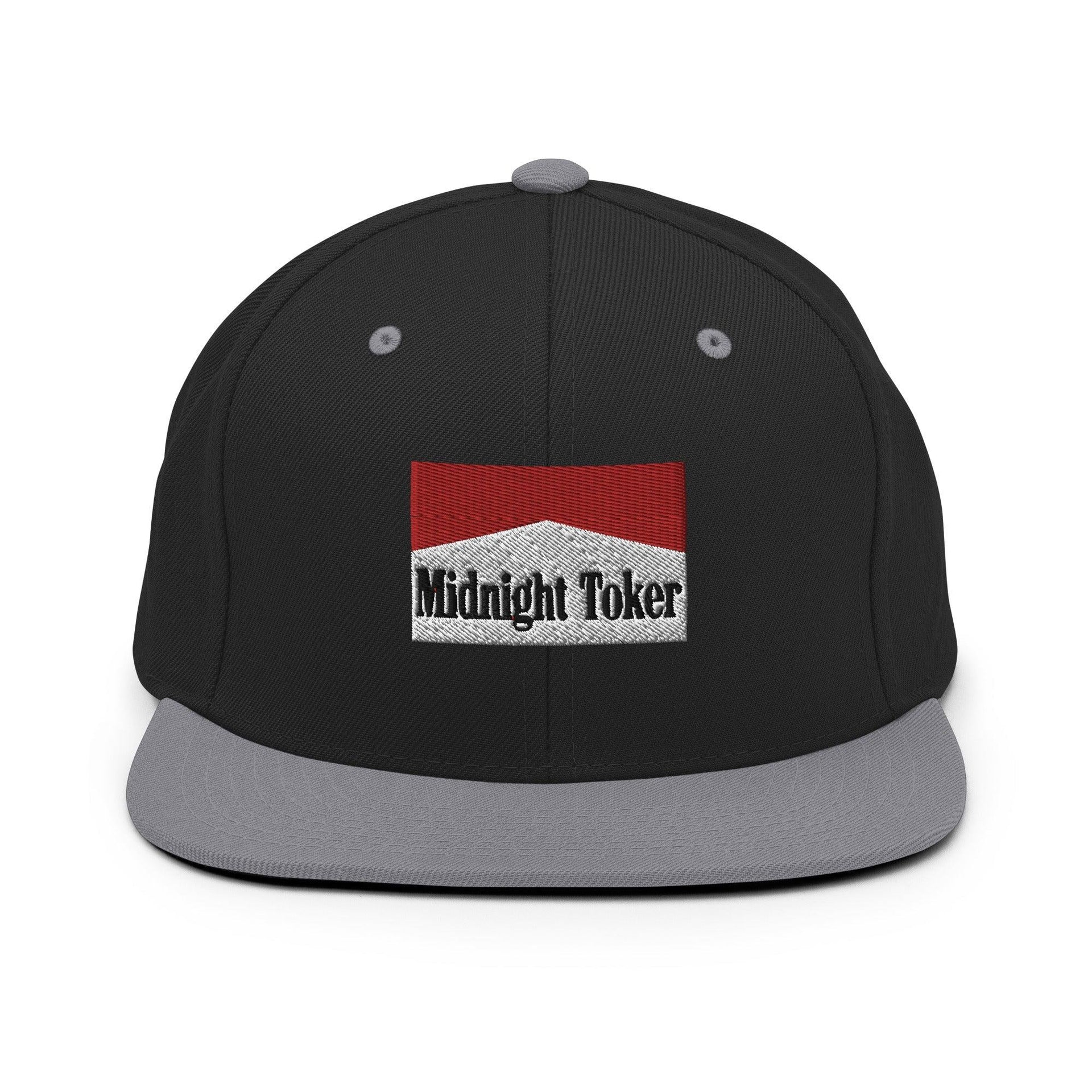 Midnight Toker Bill Brim Snapback Hat Black Silver Capital Crowns Funny Snapback Hats